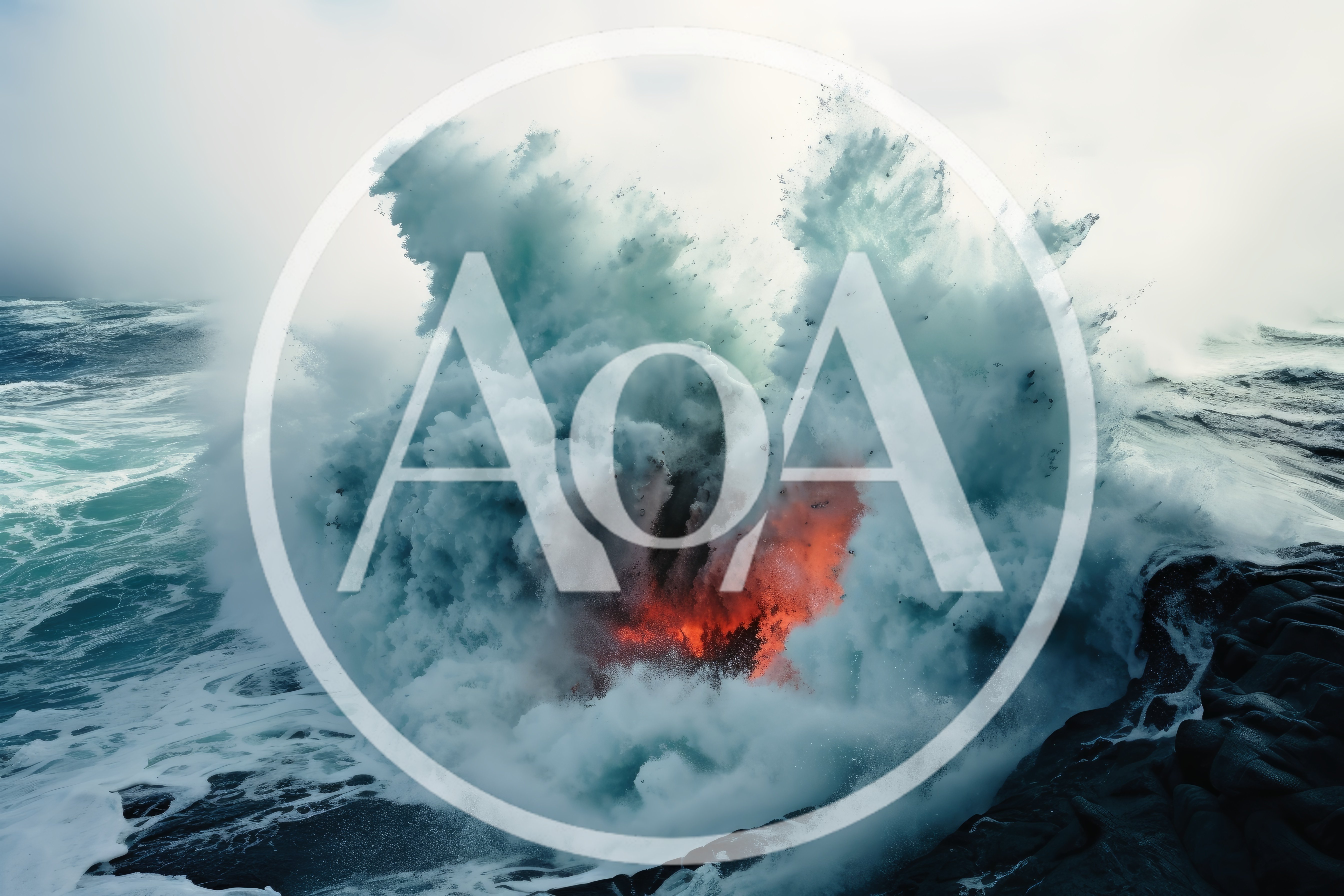 Lava Flow Meeting Ocean Waves Creating Steam Explosion