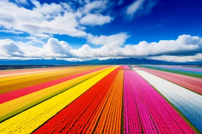 Aerial View Of Vibrant Colorful Tulip Fields