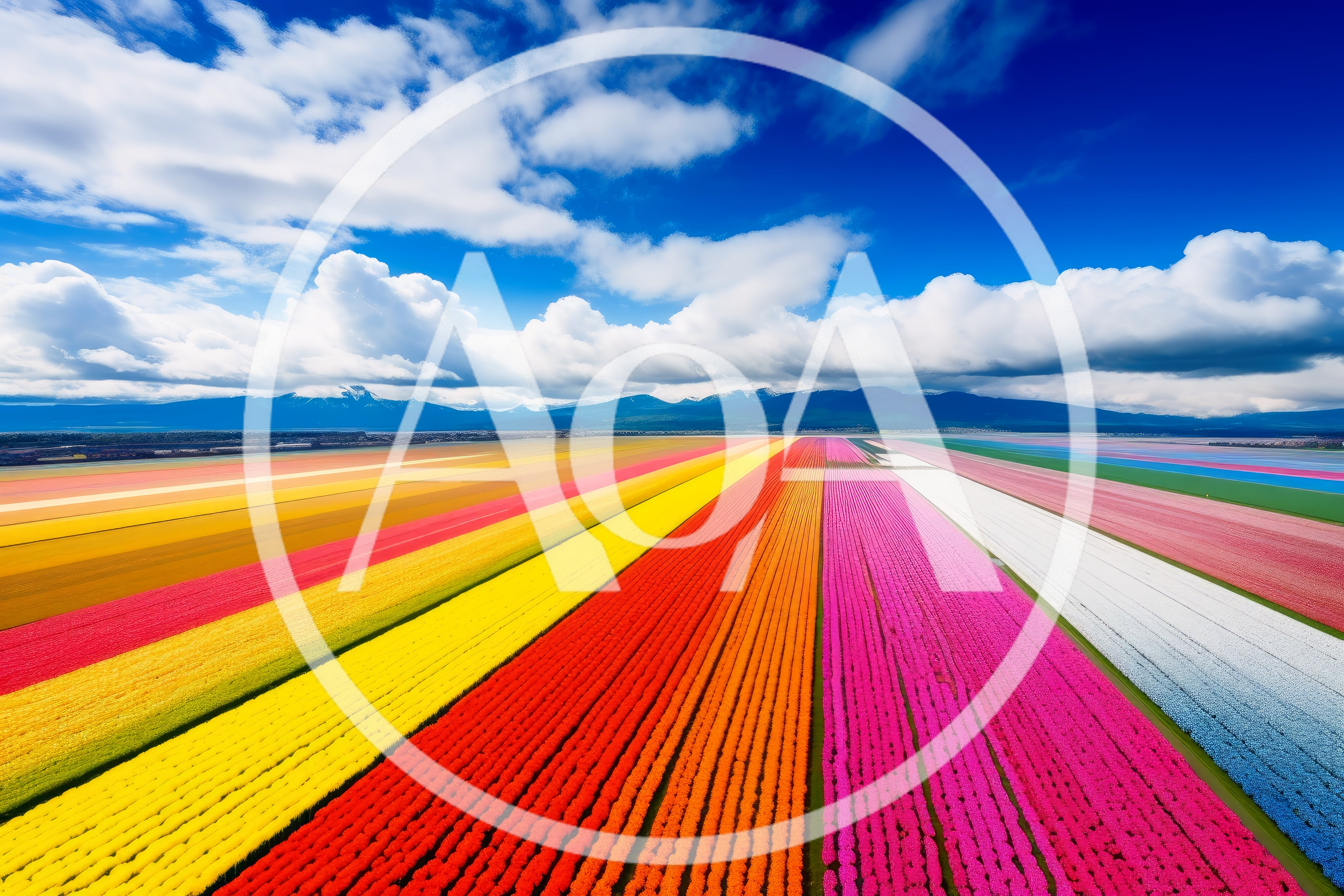 Aerial View Of Vibrant Colorful Tulip Fields