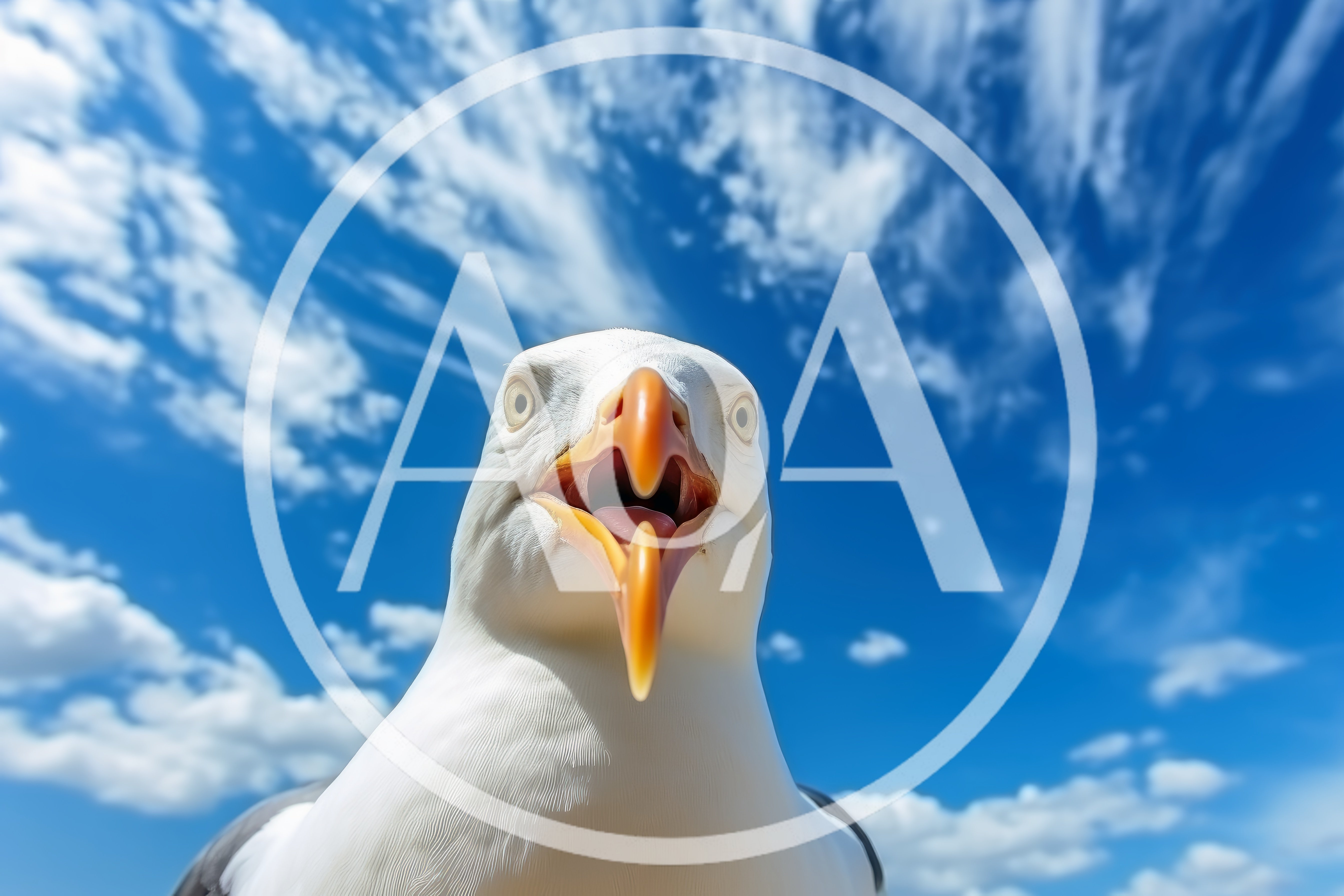 Close Up Portrait Of A Seagull Against Blue Sky