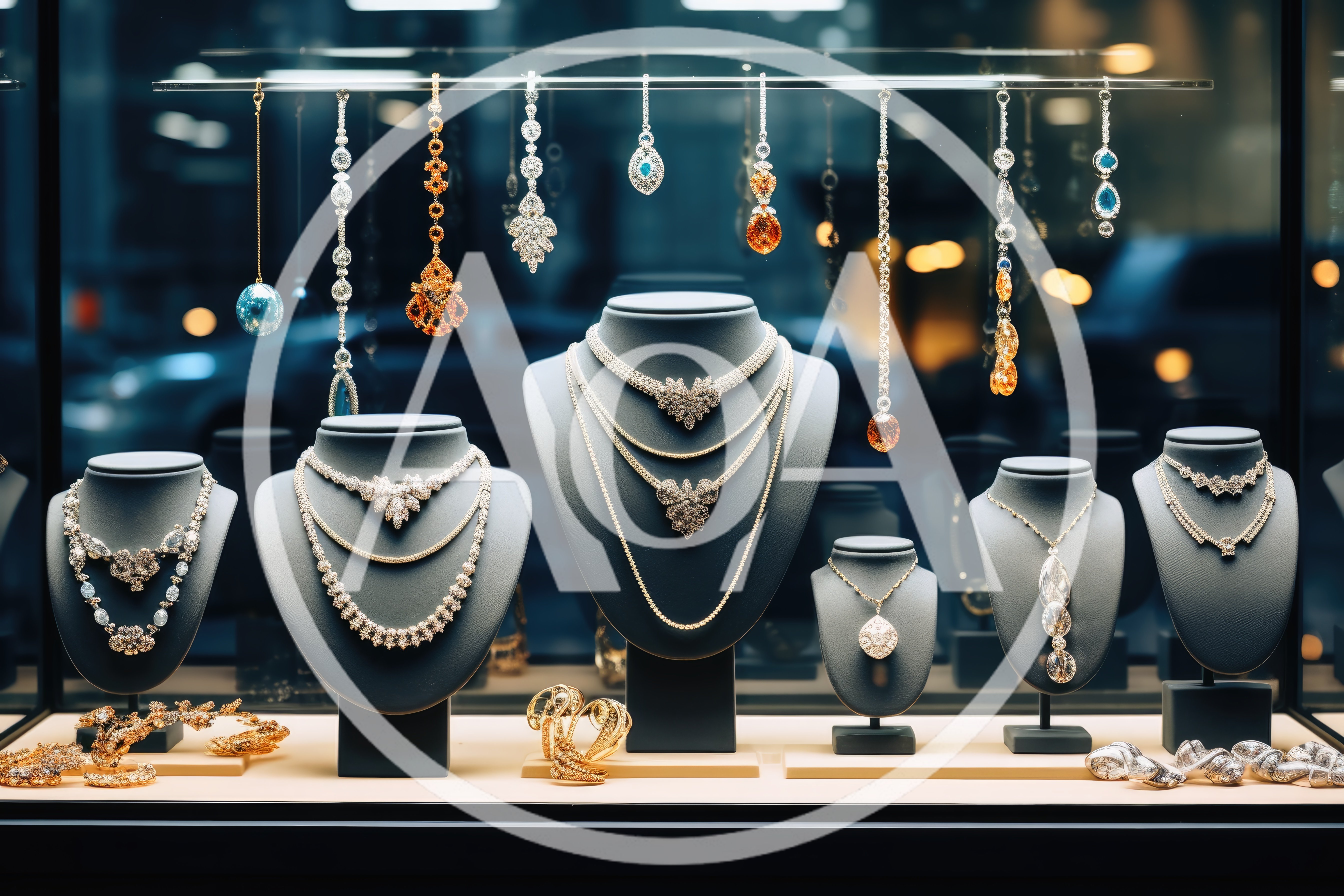Luxury Jewelry Display Case With Diamond Necklaces And Earrings