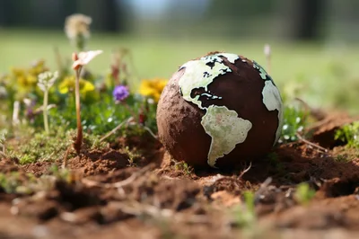 Earth Globe Made Of Soil In A Garden