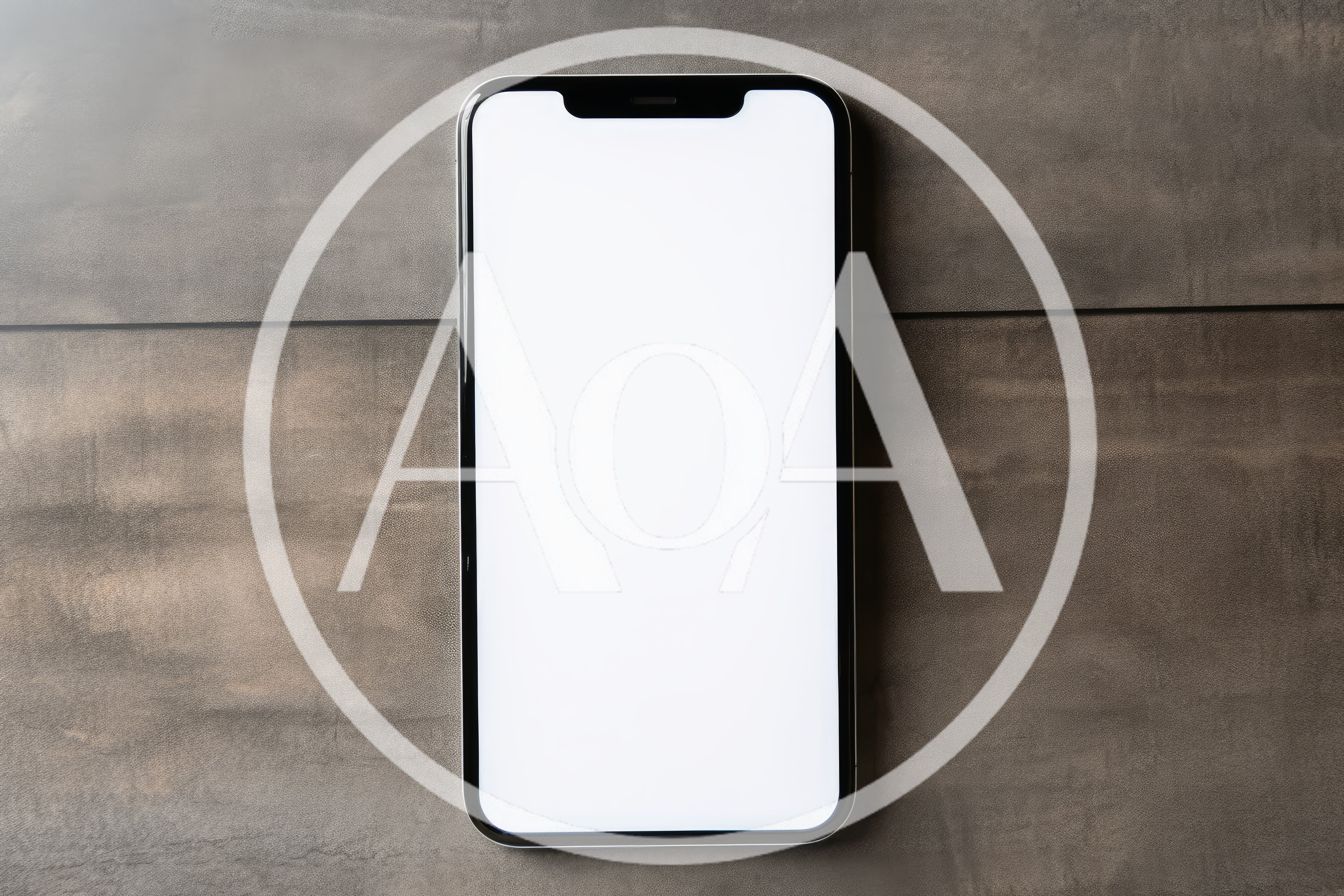Smartphone With Blank White Screen On Wooden Surface
