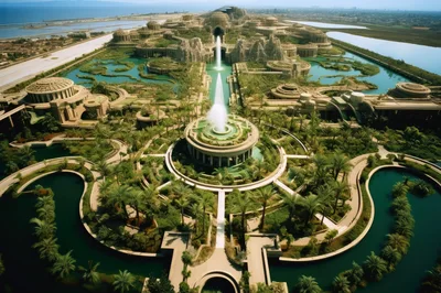 Aerial View Of A Futuristic Oasis Palace Complex
