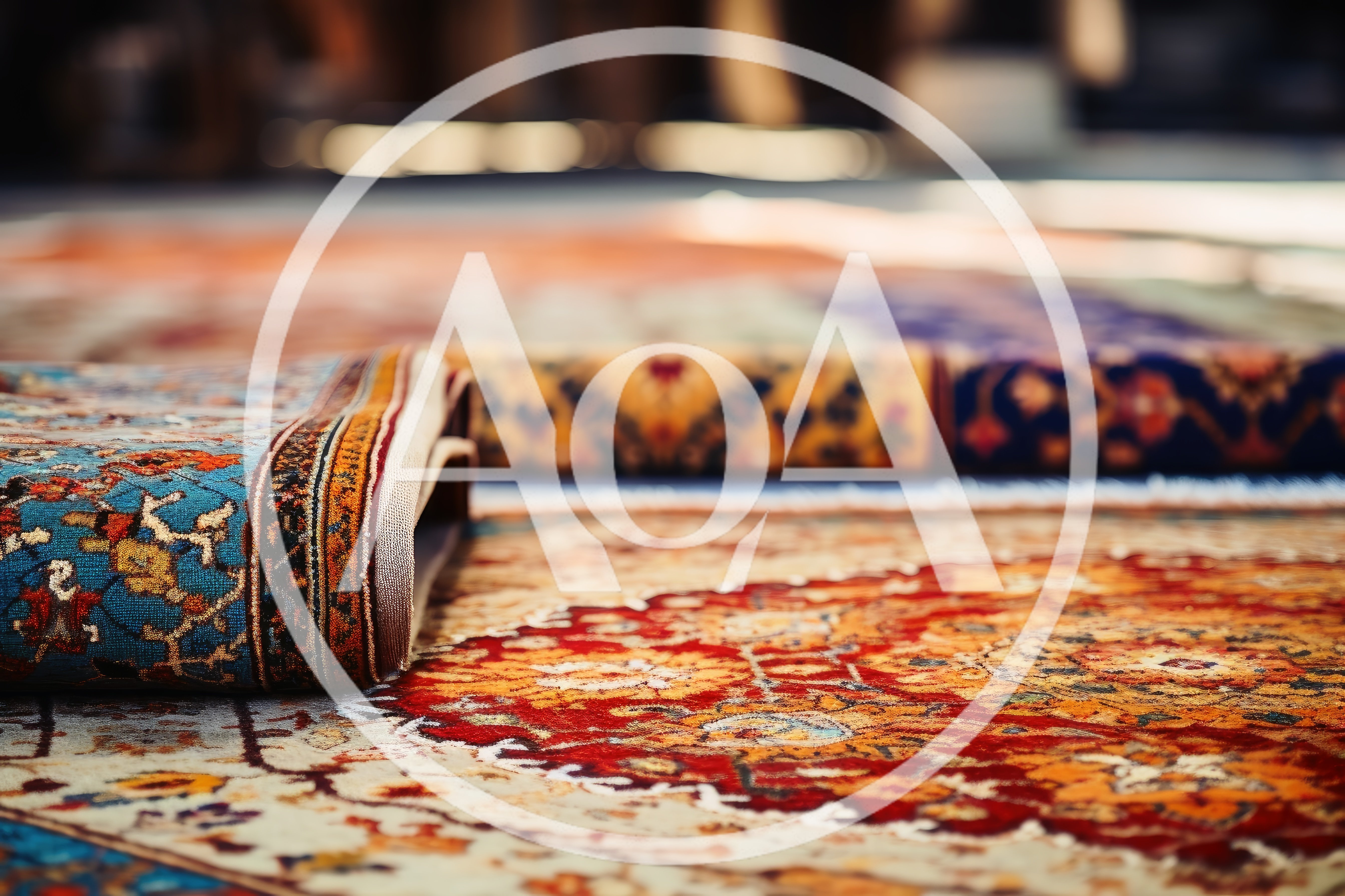 Close Up Of Rolled Persian Rugs In A Warehouse