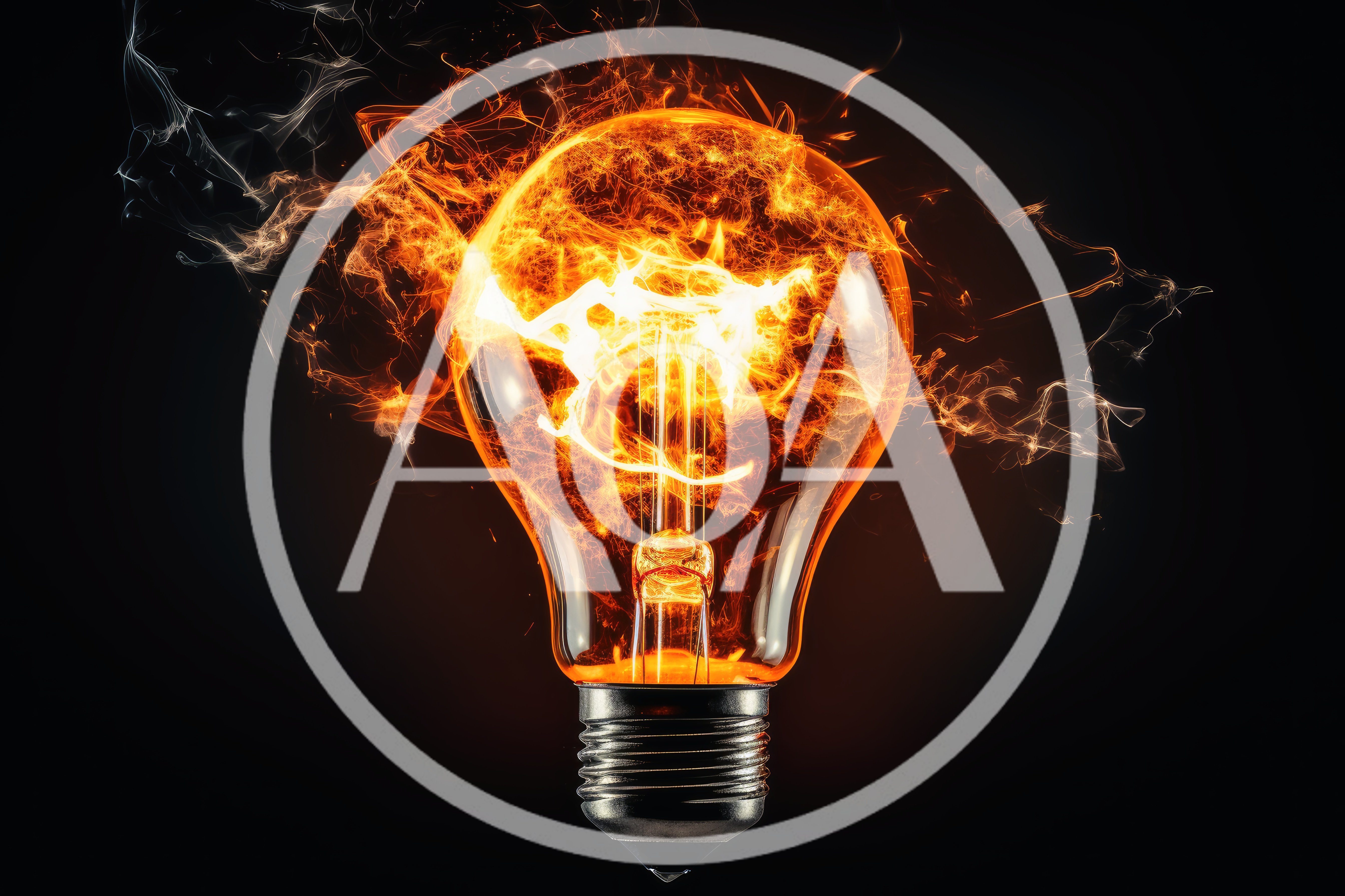Burning Light Bulb With Intense Fire And Smoke