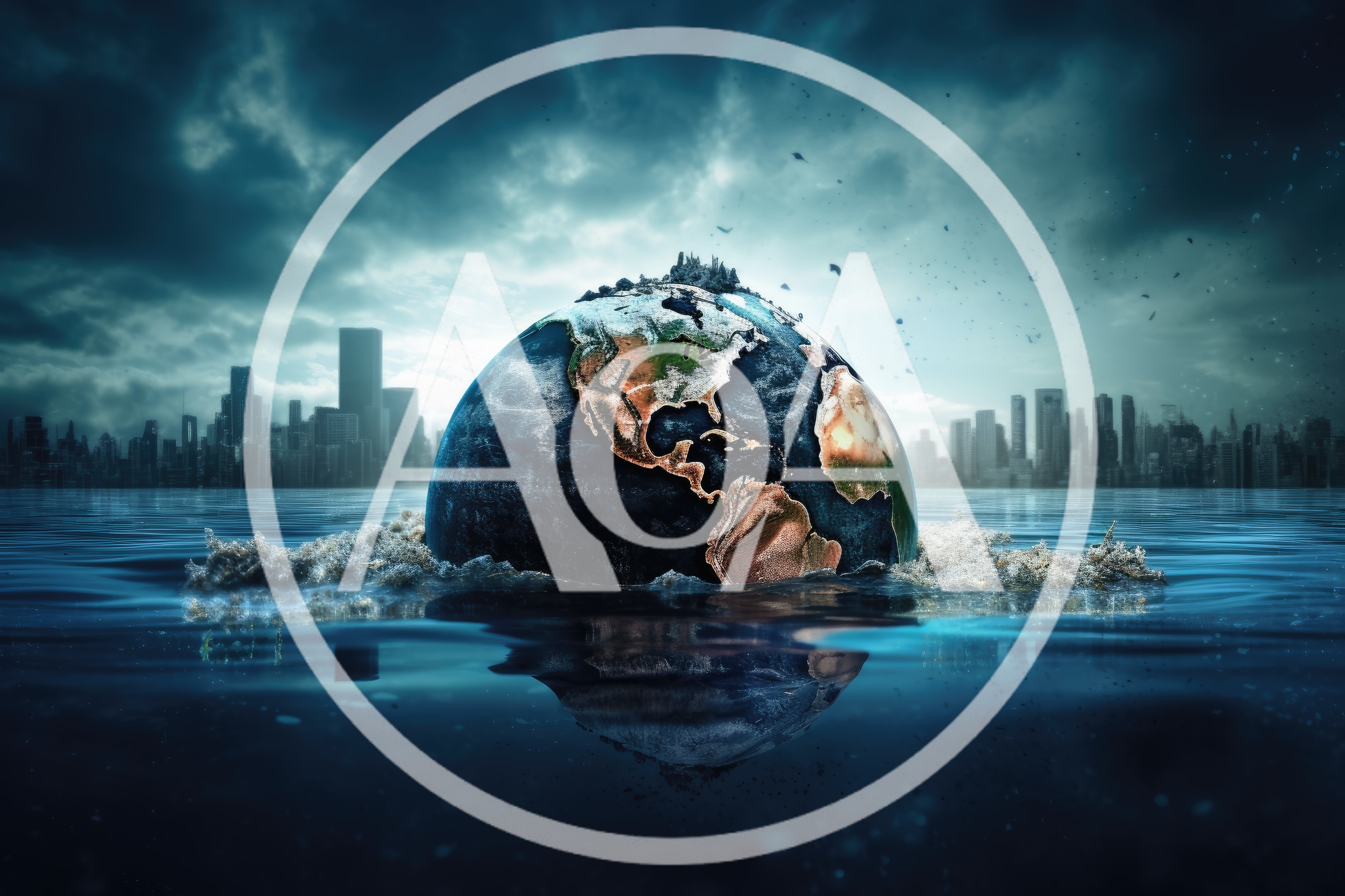 Earth Globe Partially Submerged In Rising Ocean Waters