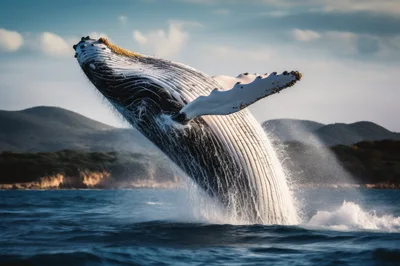 Humpback Whale Breaching Out Of The Ocean