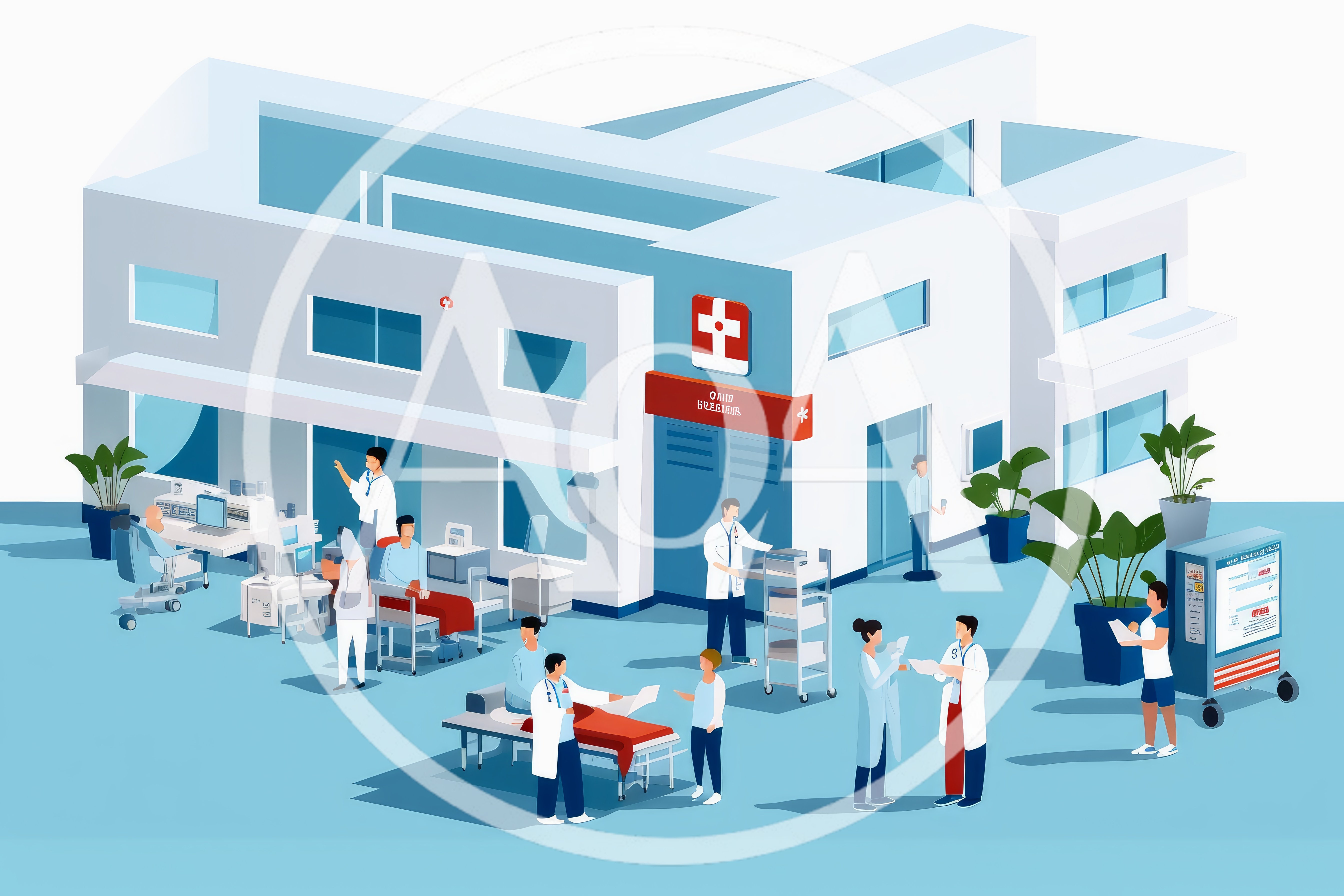 Isometric Illustration Of A Busy Modern Hospital Interior