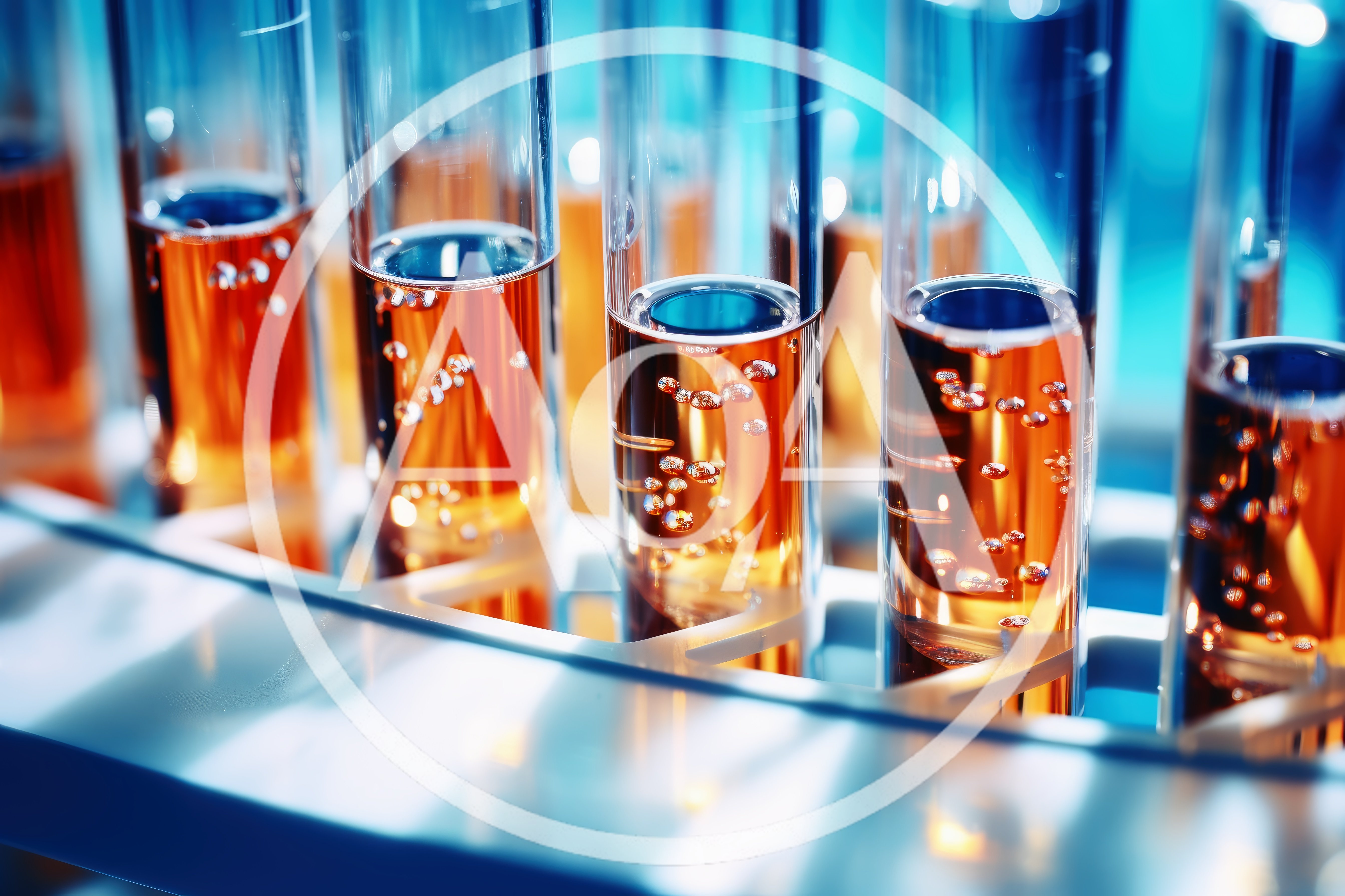 Laboratory Test Tubes Filled With Amber Liquid