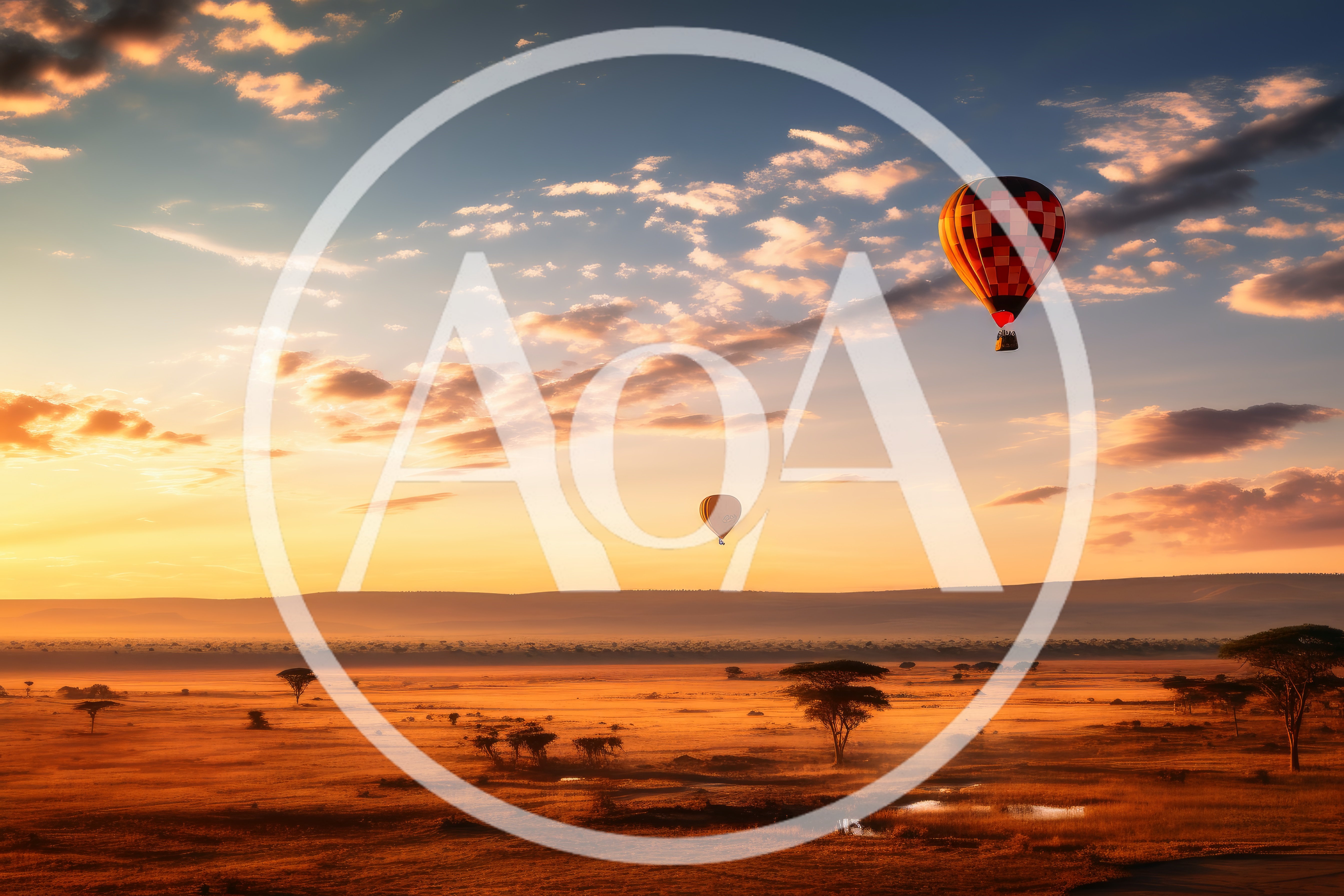 Hot Air Balloons Over The African Savannah At Sunrise