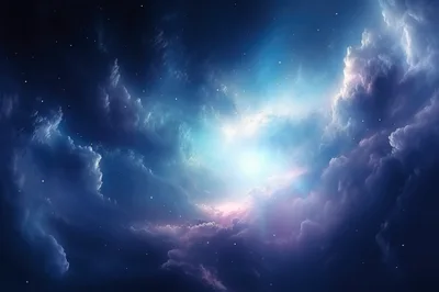Ethereal Cosmic Nebula With Glowing Clouds And Stars