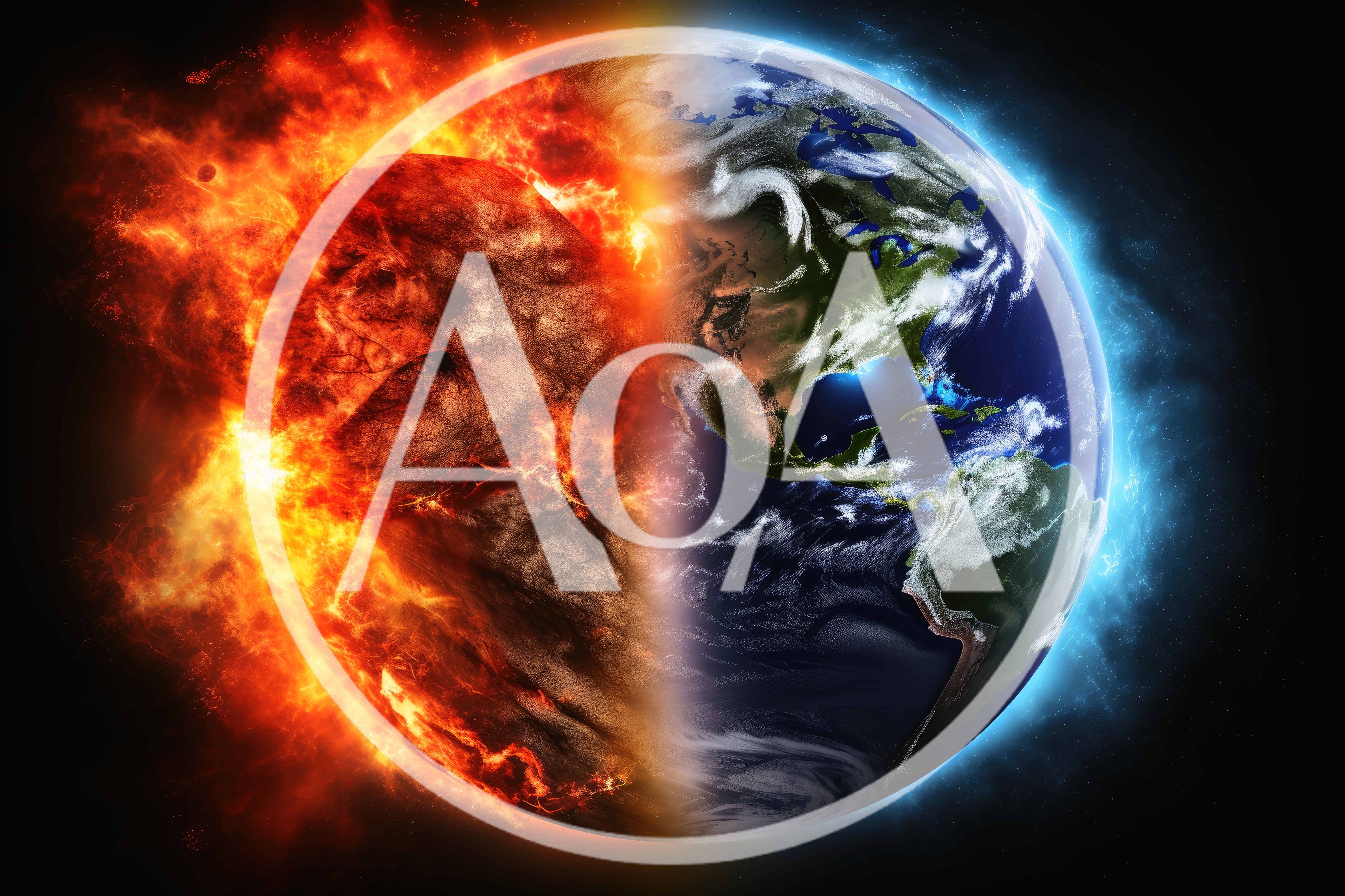 Conceptual Split Earth With Fire And Ice Hemispheres