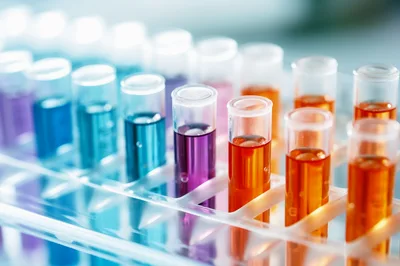 Laboratory Test Tubes Filled With Colorful Chemical Solutions