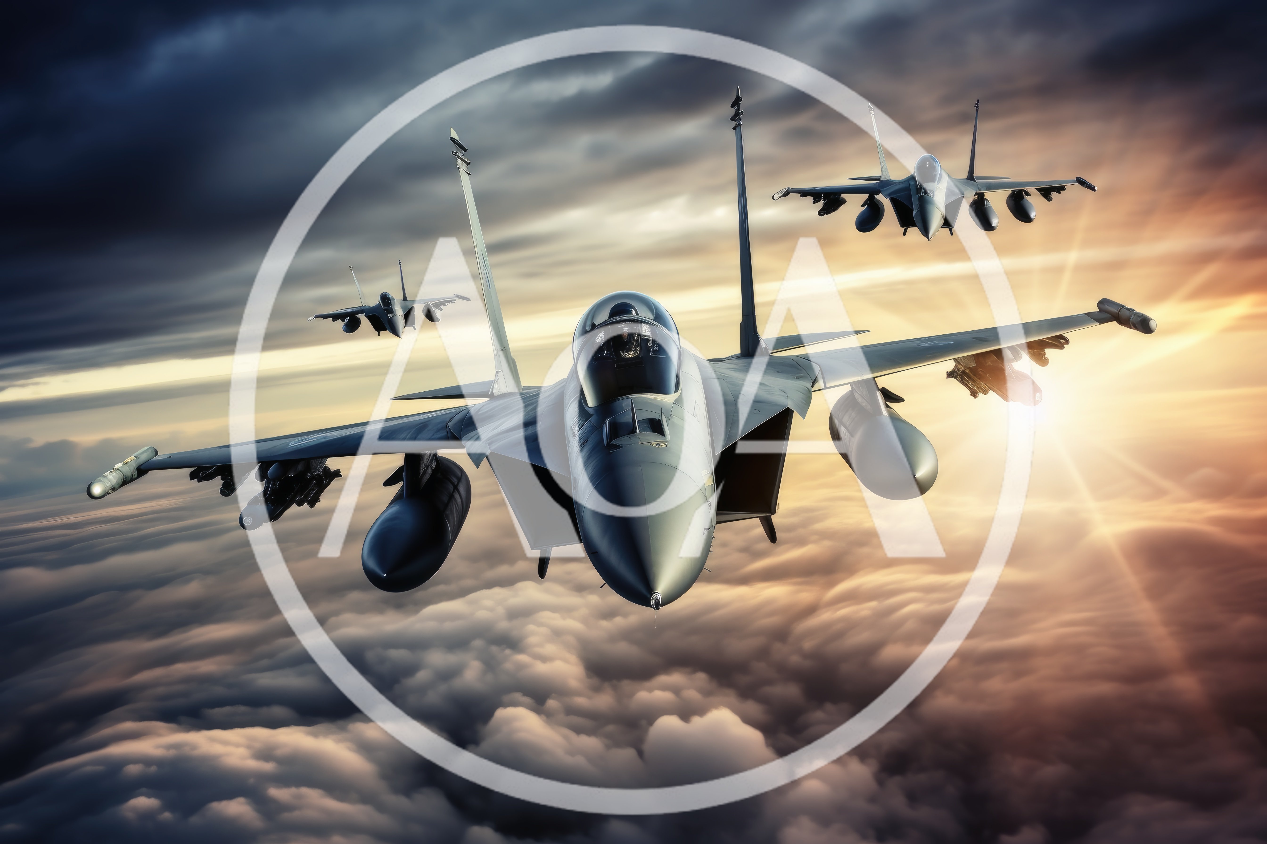 Three F-15 Eagle Fighter Jets Flying In Formation