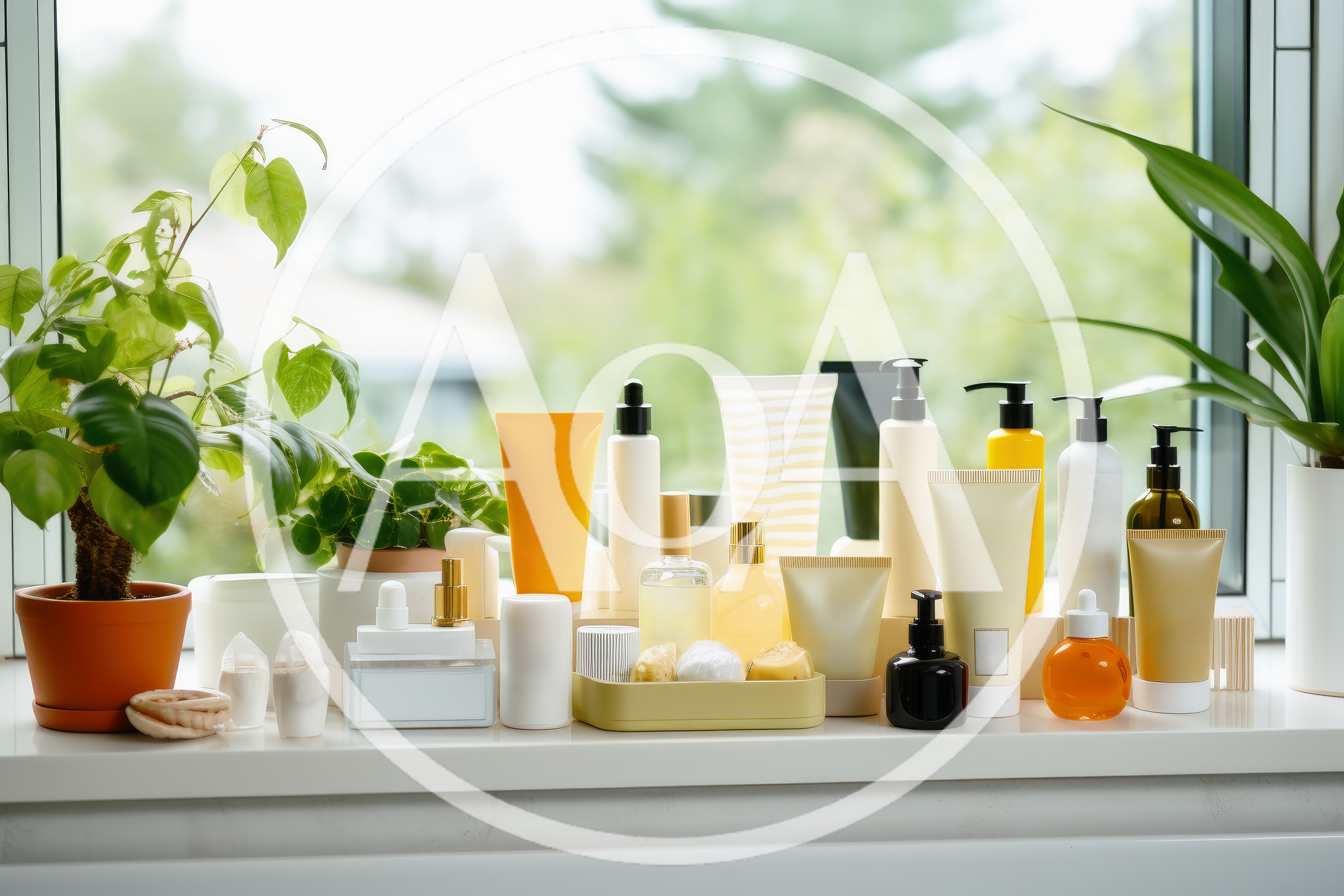 Assorted Skincare Products Arranged On A Sunny Windowsill