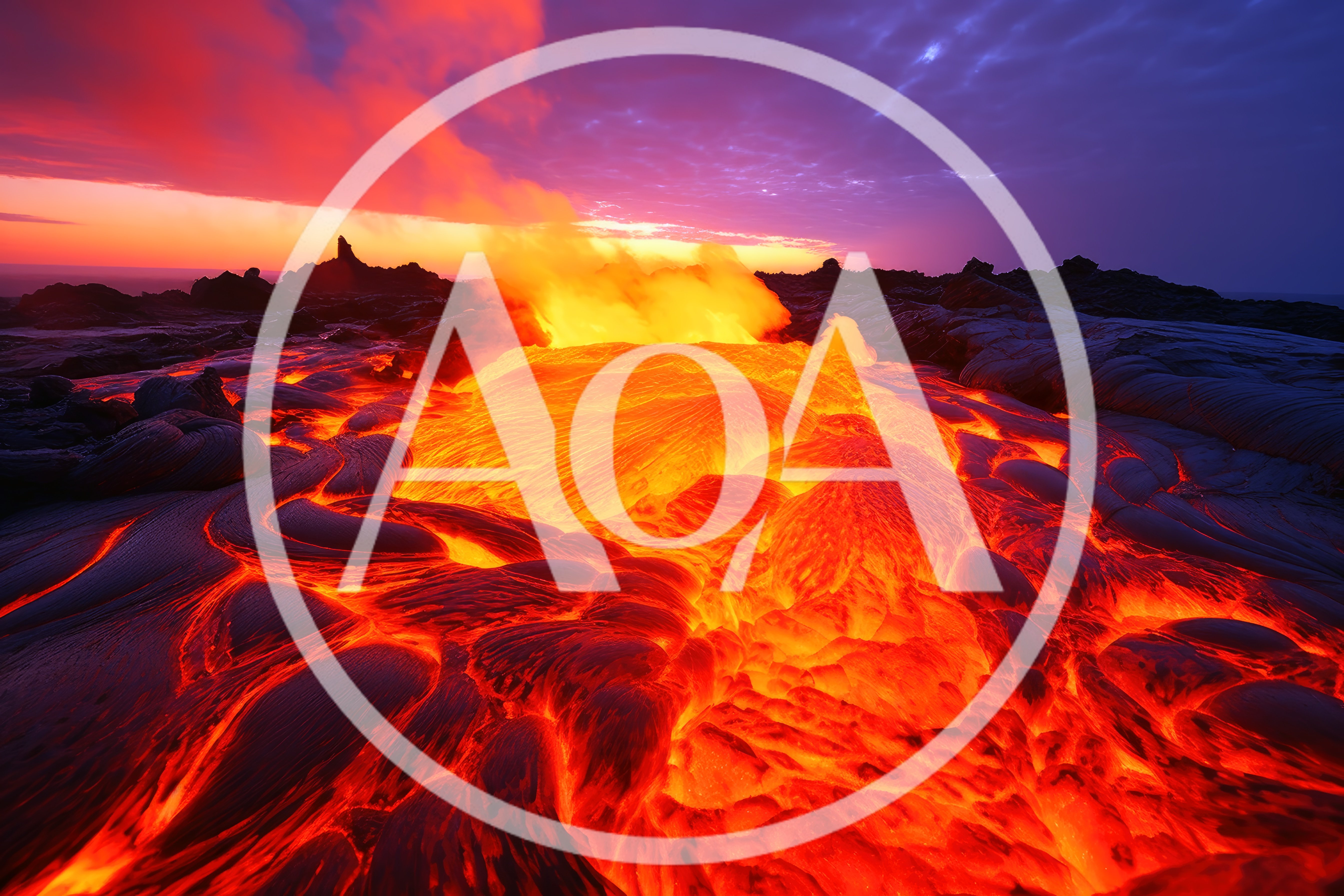 Molten Lava Flowing Over Volcanic Rock Landscape