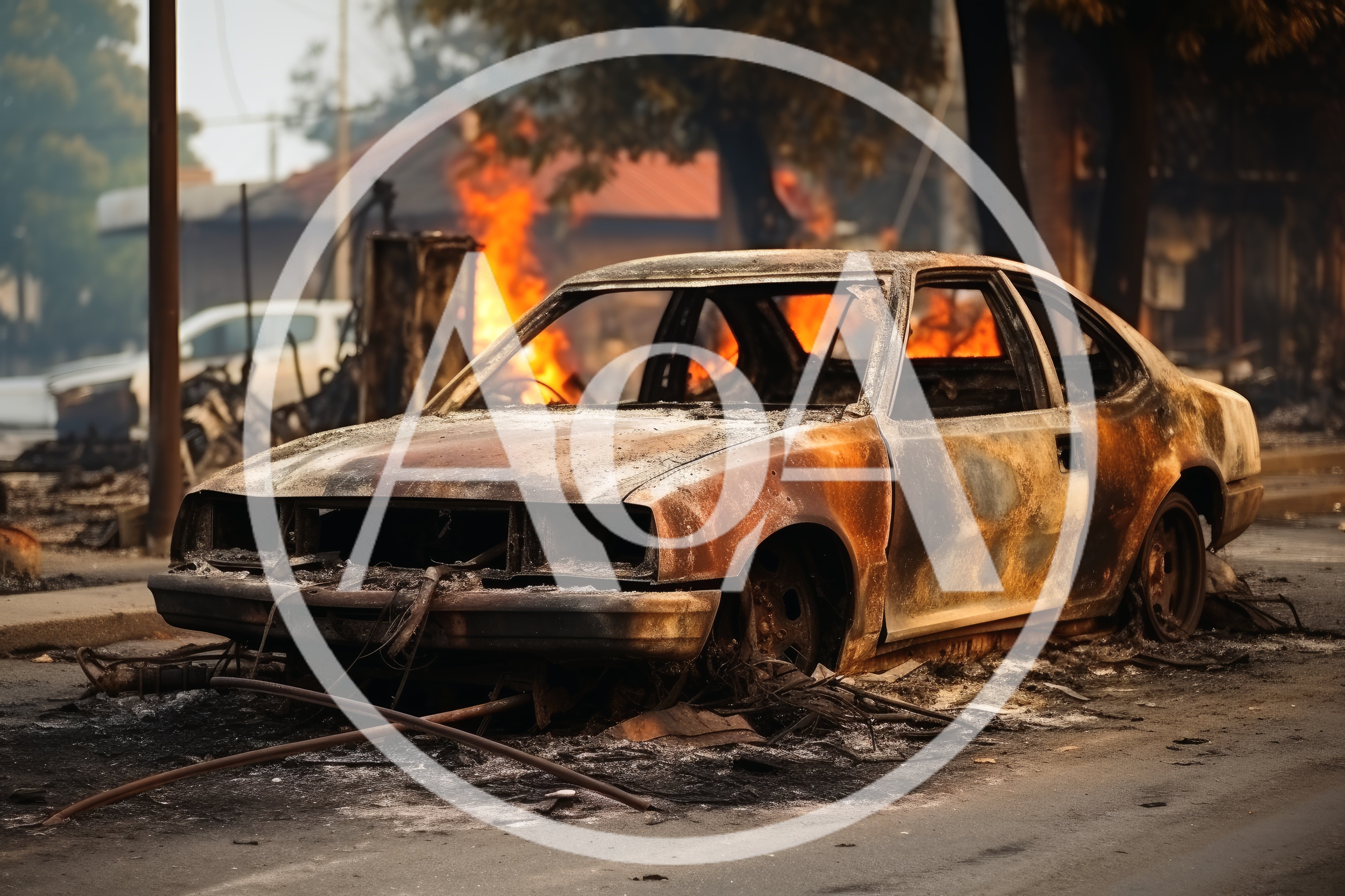 Burnt Out Car Wreckage After A Wildfire