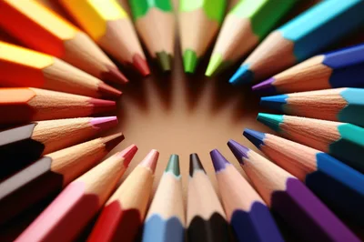 Colored Pencils Arranged In A Circular Pattern