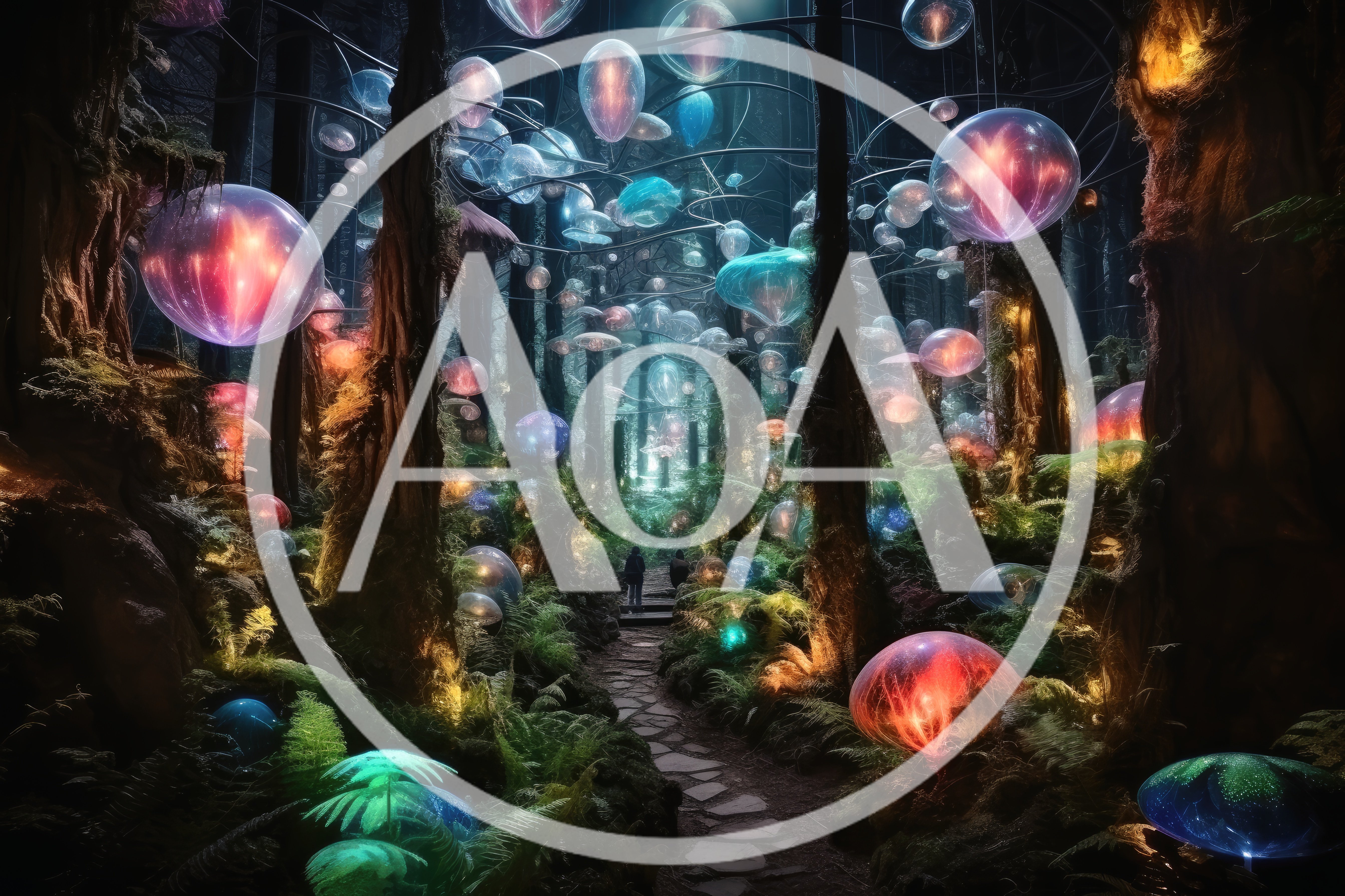 Enchanted Forest Path With Glowing Bioluminescent Orbs