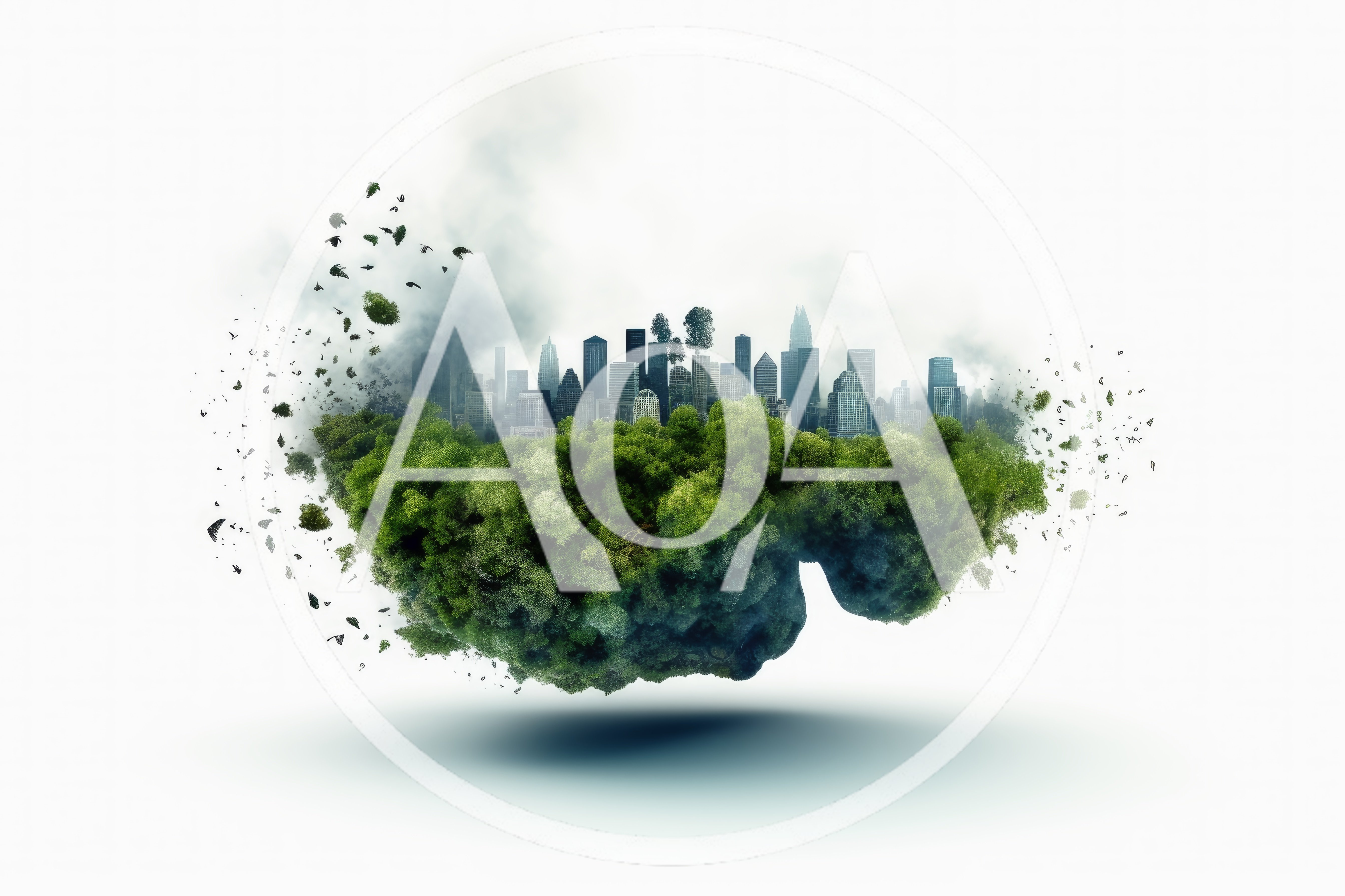 Floating Island With Cityscape And Lush Greenery