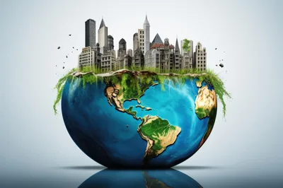 Surreal Cityscape Built Upon A Floating Earth Globe