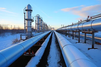 Industrial Oil Pipeline Infrastructure In Snowy Landscape