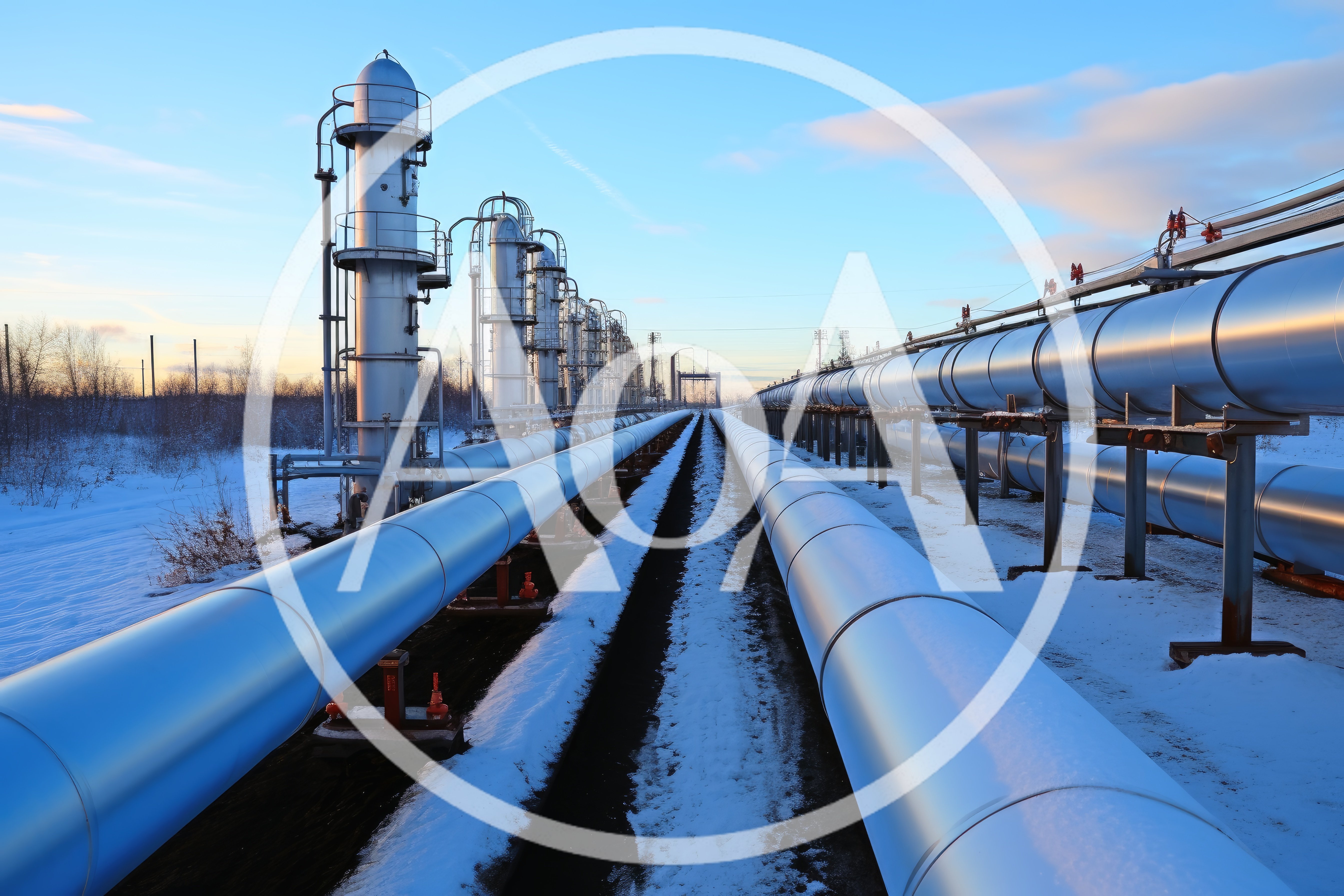 Industrial Oil Pipeline Infrastructure In Snowy Landscape