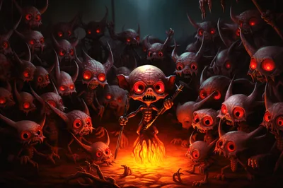 Group Of Demonic Creatures With Glowing Red Eyes