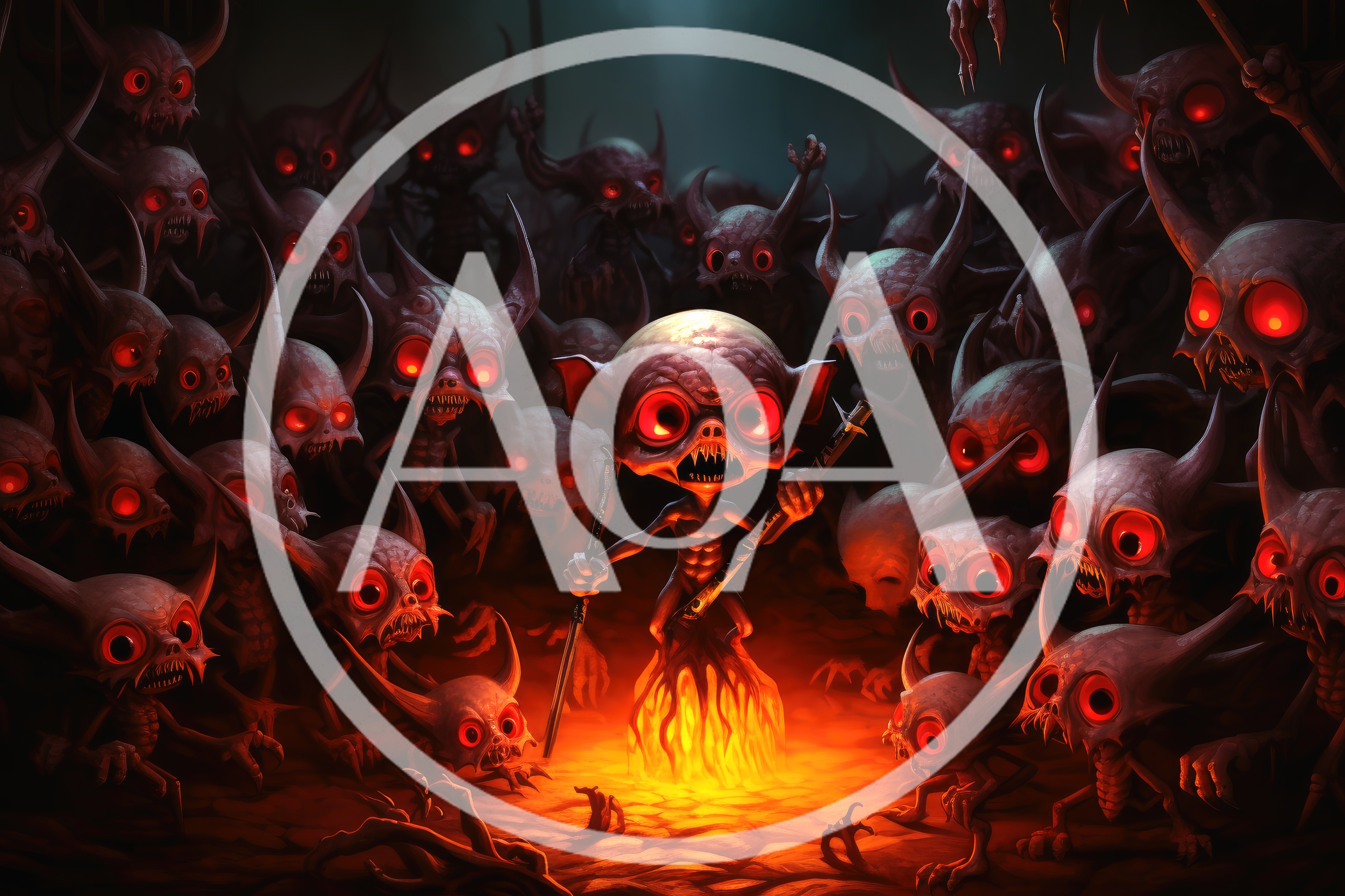 Group Of Demonic Creatures With Glowing Red Eyes