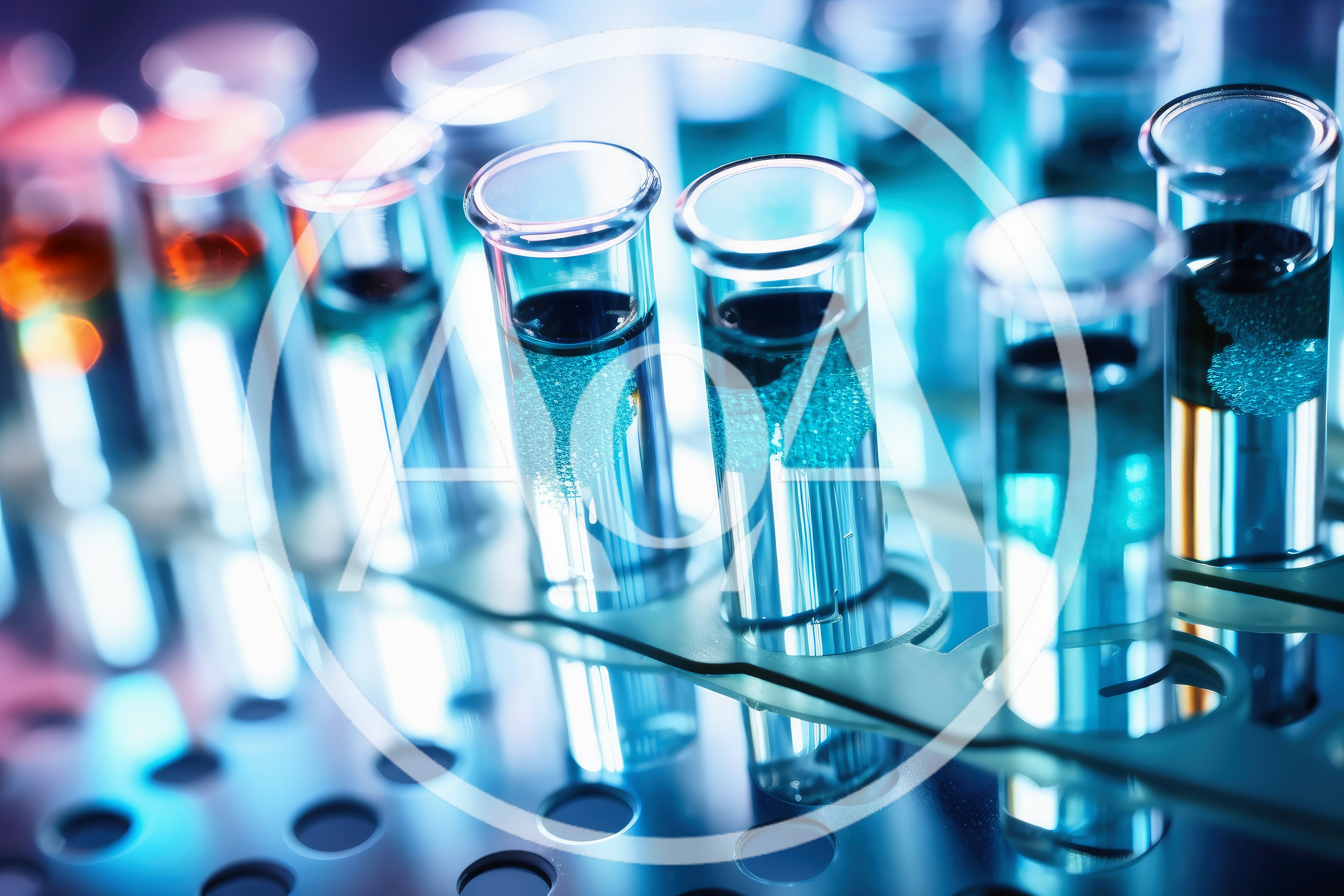 Laboratory Test Tubes With Blue Chemical Solutions