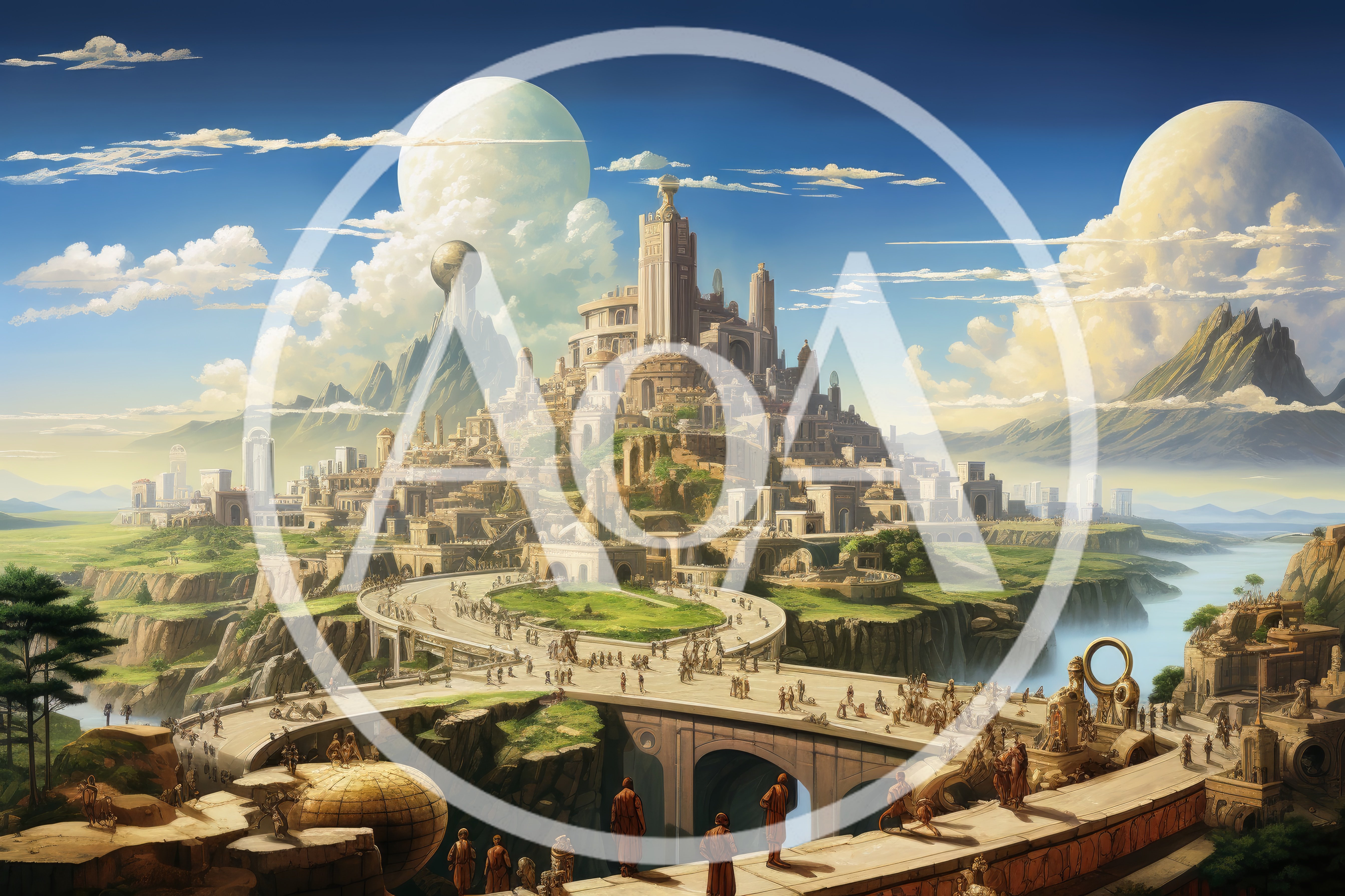 Fantasy Cityscape With Ancient Architecture And Two Moons