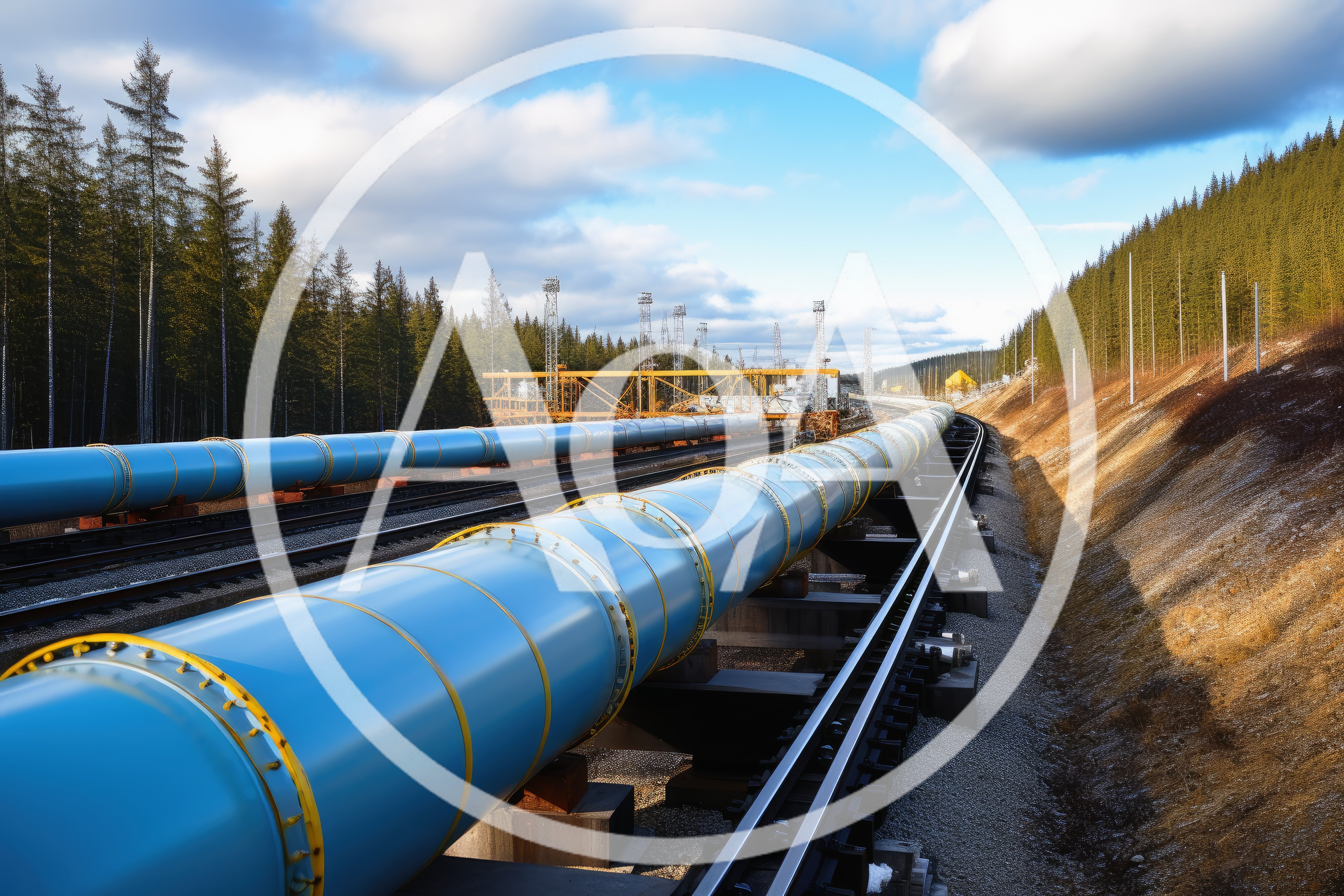 Industrial Pipeline Transported on Railway Flatcars