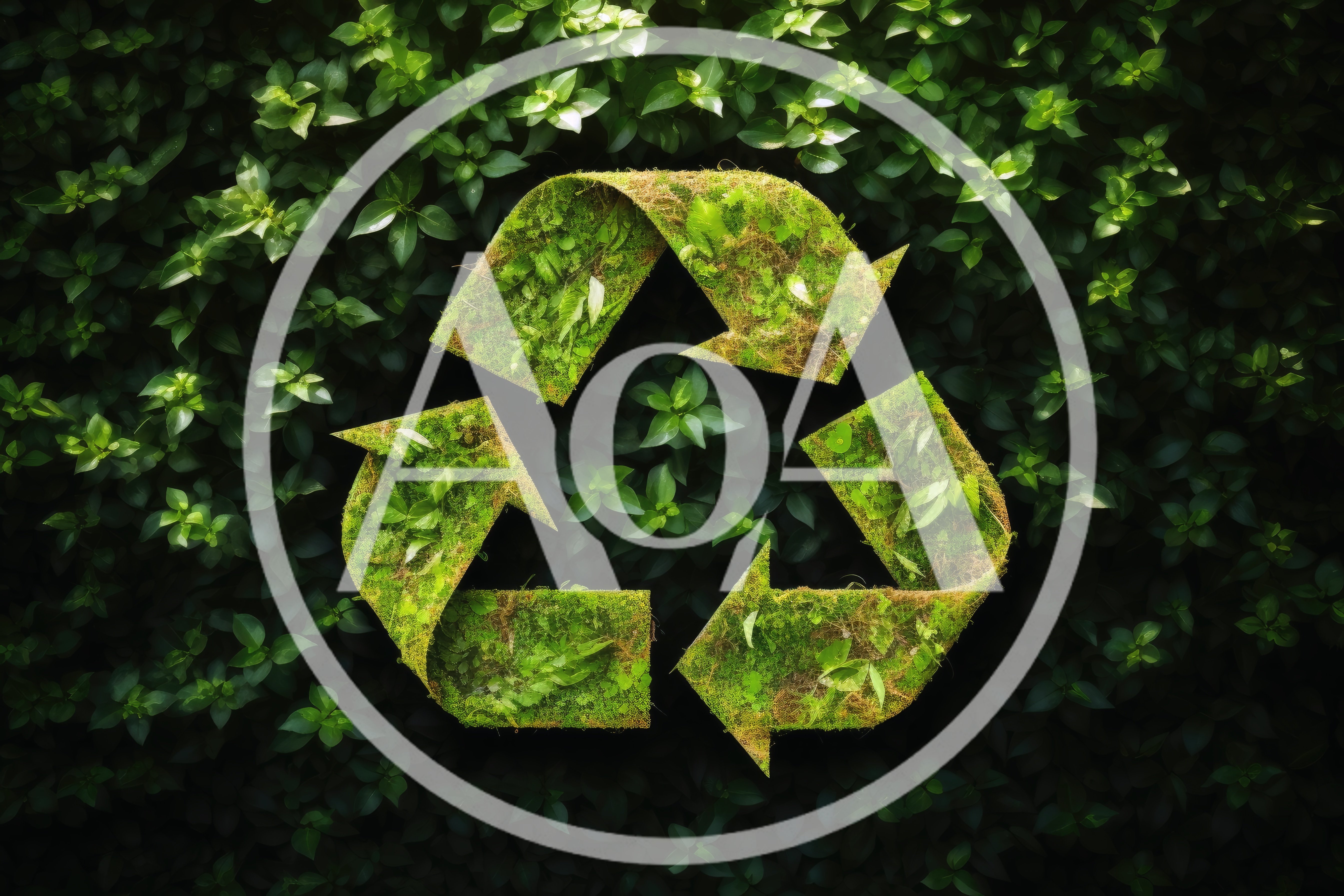 Recycle Symbol Made Of Lush Green Moss And Leaves