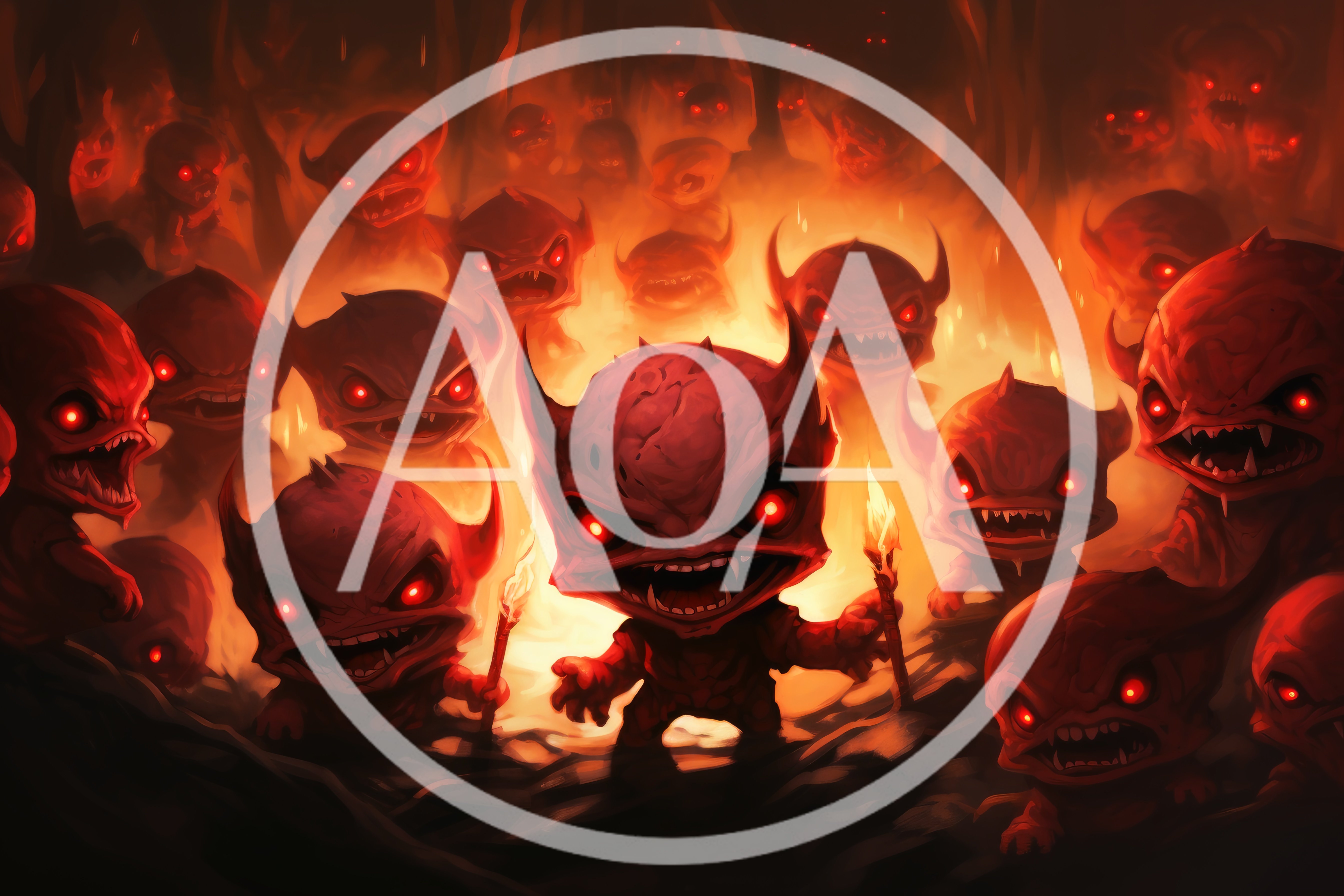 Group Of Menacing Red Demon Creatures In Hell