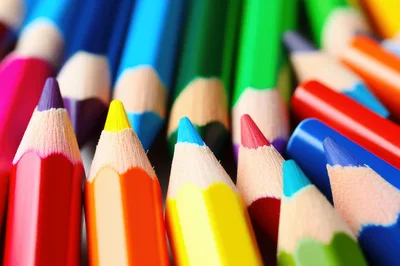 Macro Close Up Of Colorful Sharpened Pencils