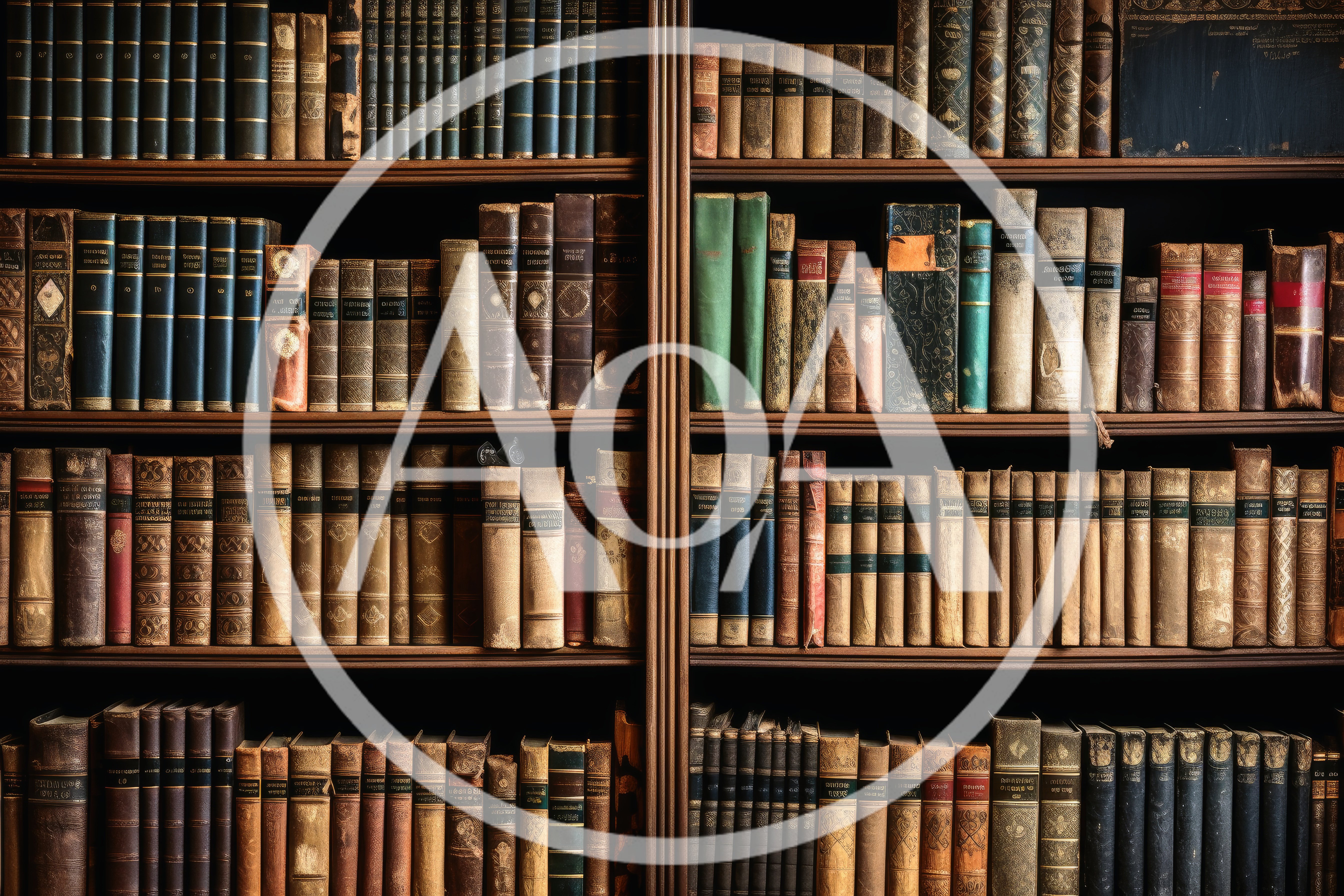 Antique Bookshelves Filled With Vintage Leather Bound Volumes