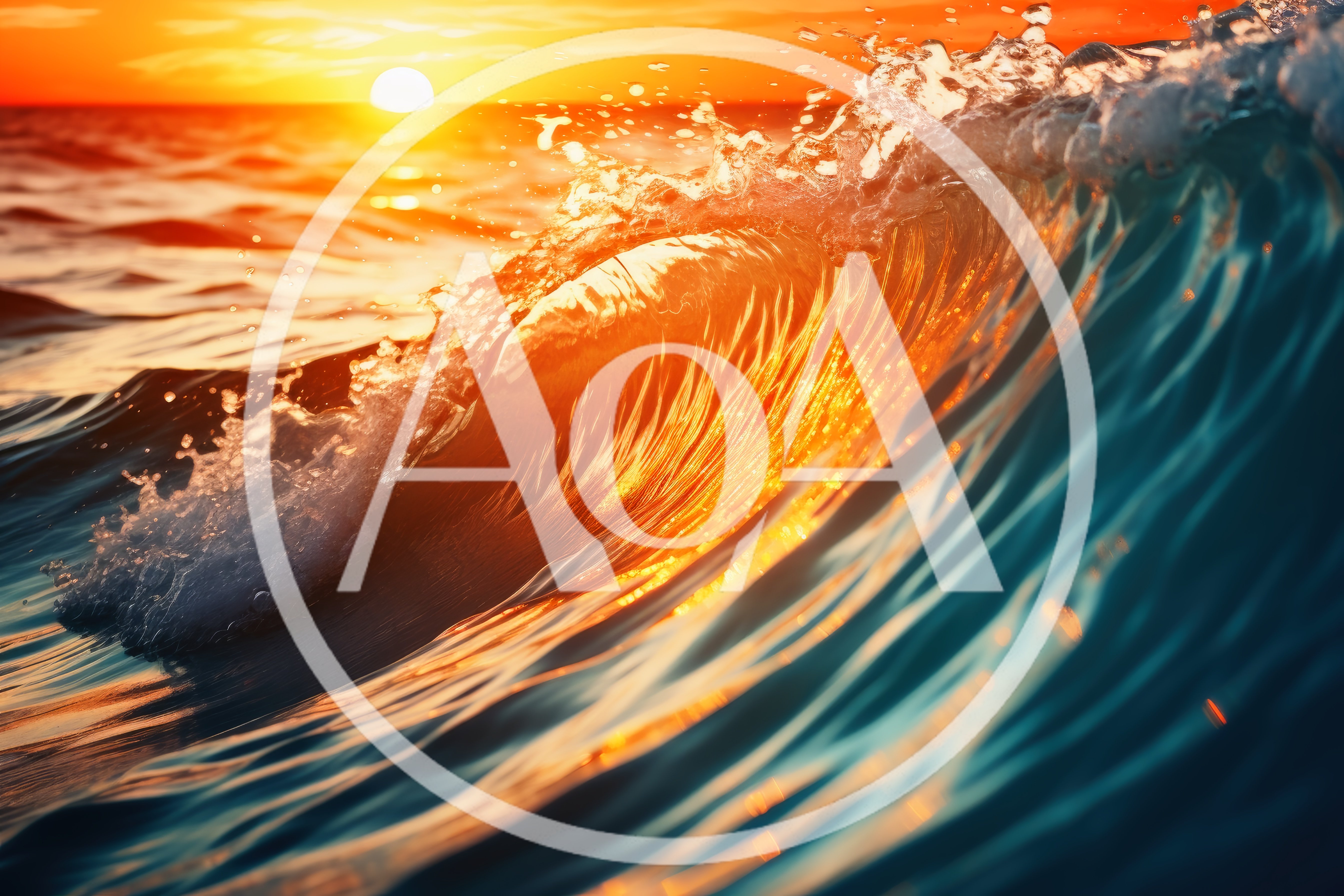 Golden Hour Ocean Wave Breaking At Sunset