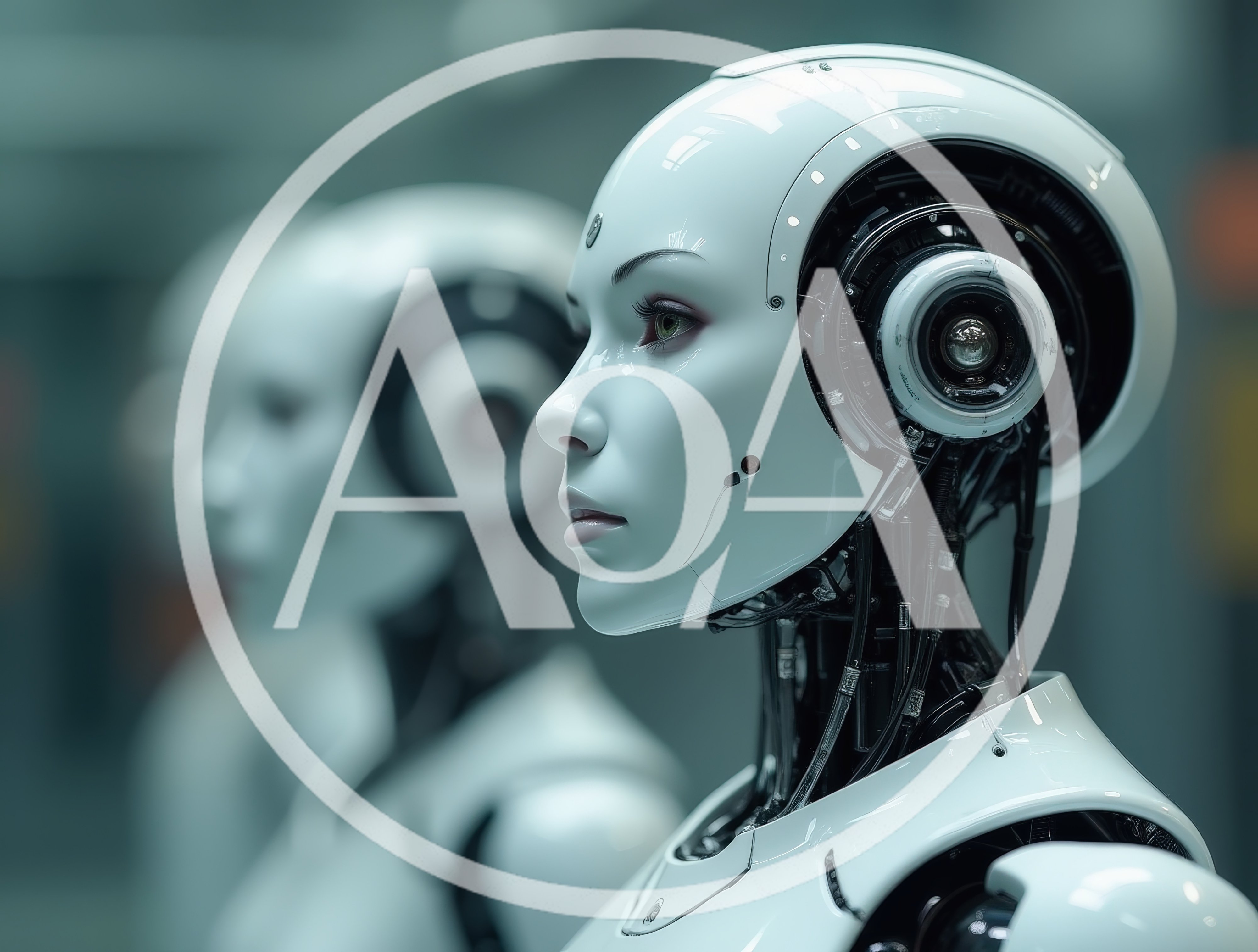 Futuristic Android Robots Standing In A Row