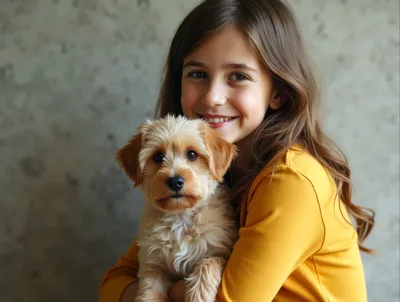 Young Girl Holding A Cute Fluffy Puppy