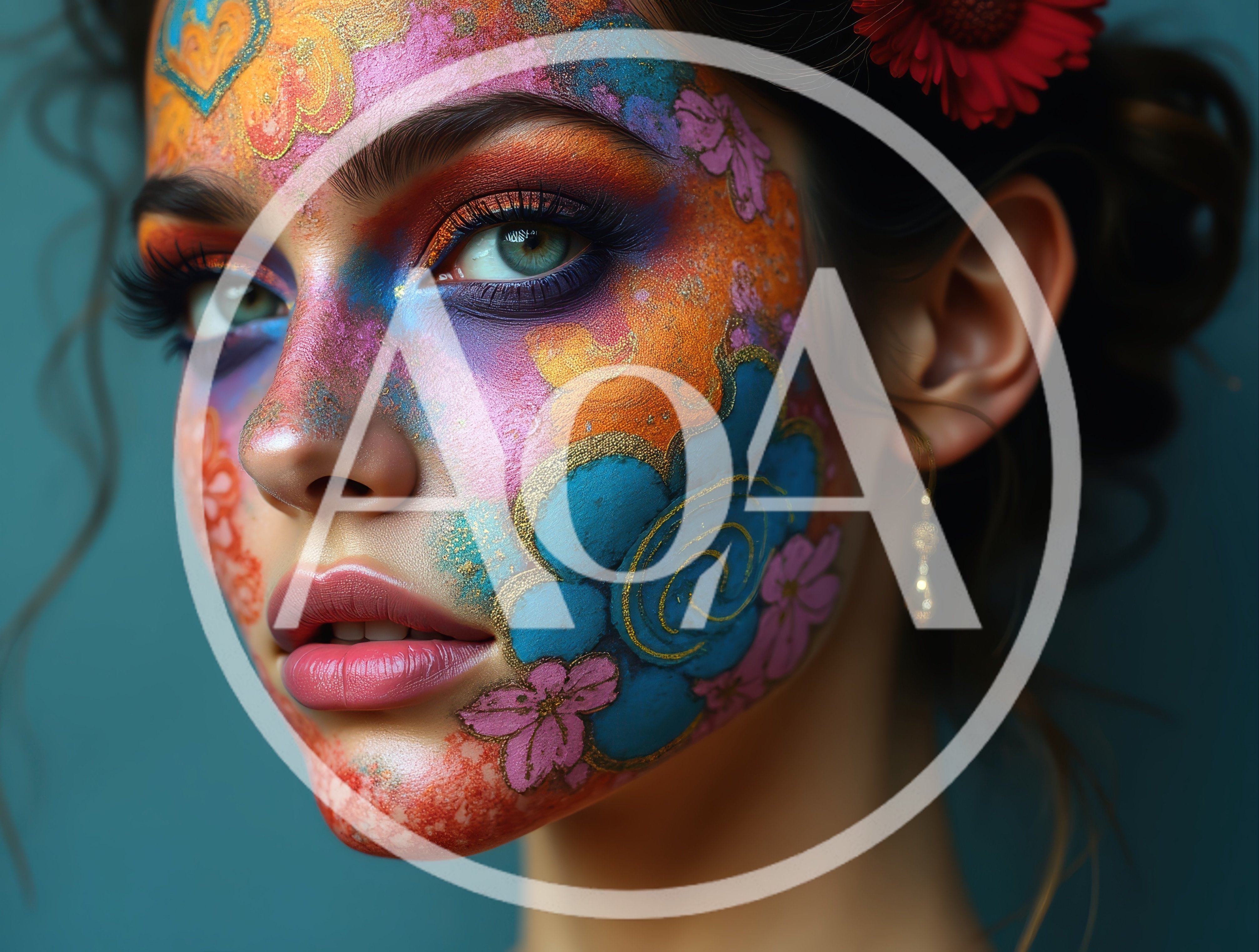 Portrait Of Woman With Intricate Floral Face Paint