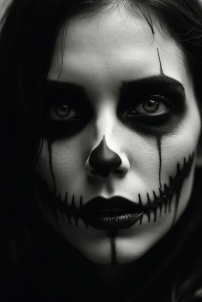 Close Up Portrait Of Woman With Creepy Clown Makeup