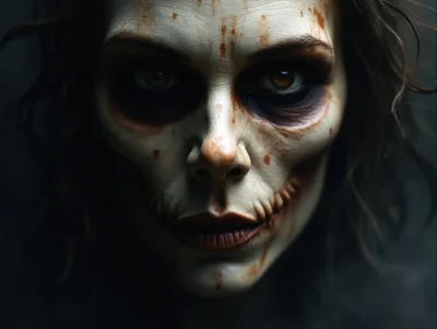 Close Up Portrait Of A Terrifying Zombie Woman
