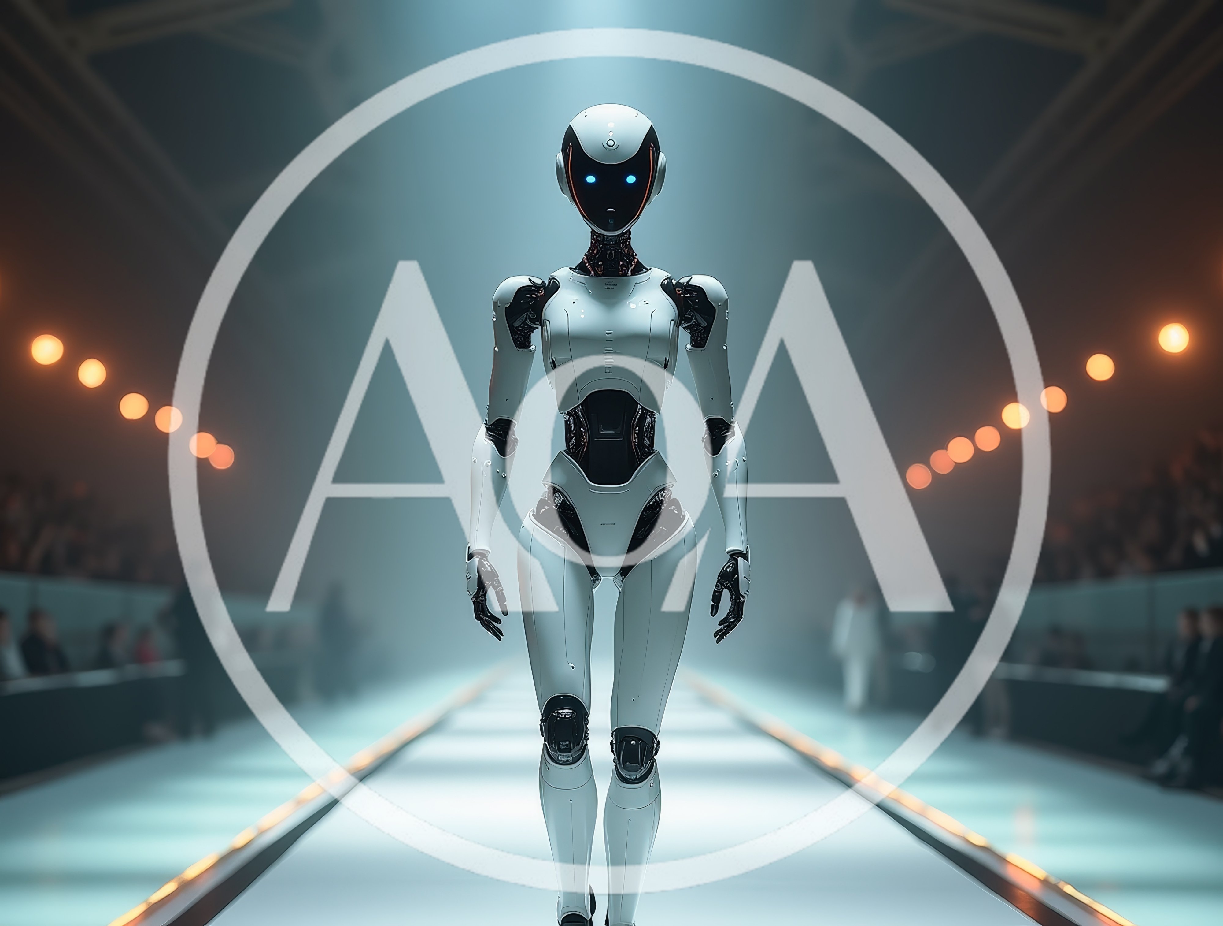 Futuristic Humanoid Robot Walking Down A Fashion Runway