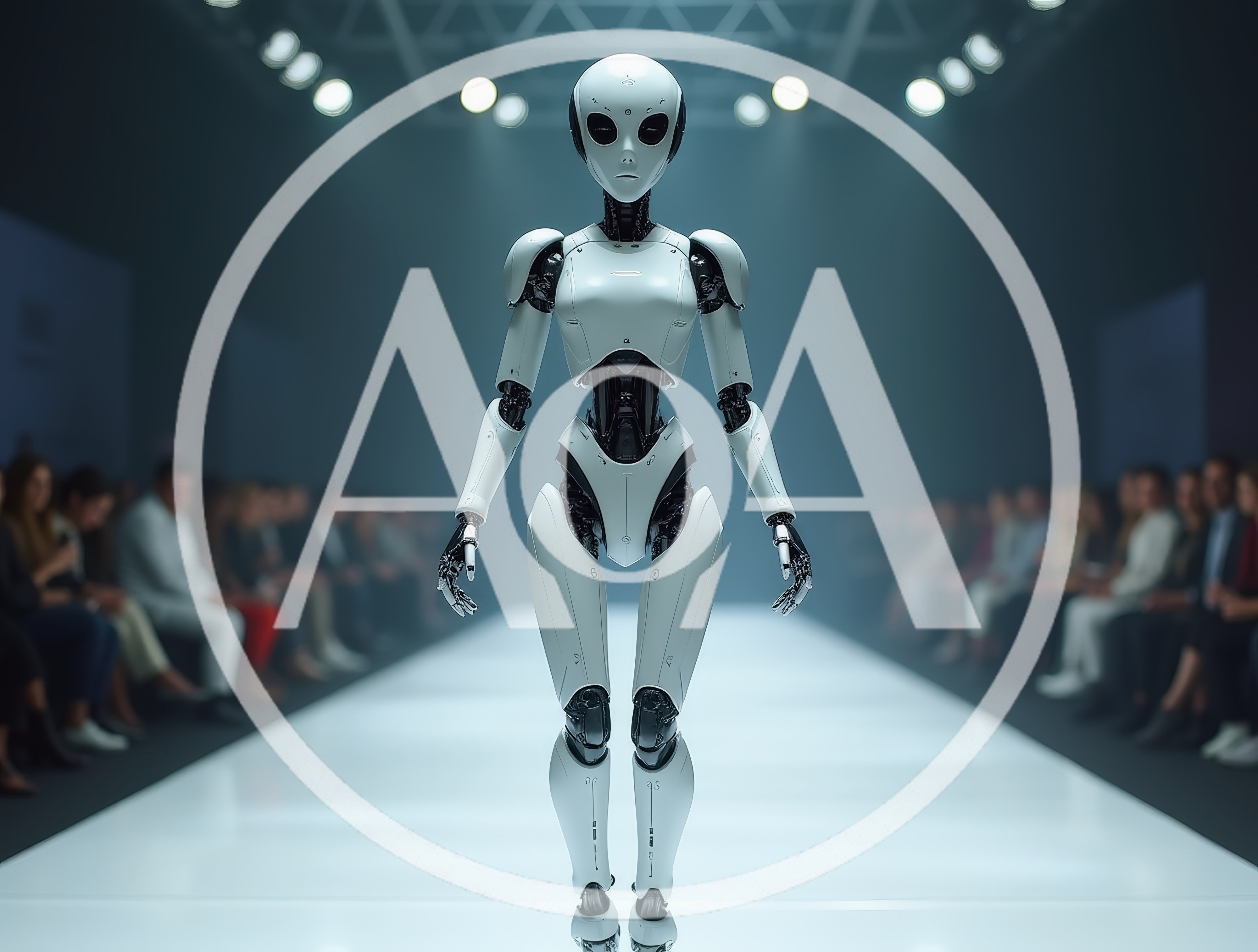Futuristic Humanoid Robot Walking On A Fashion Runway