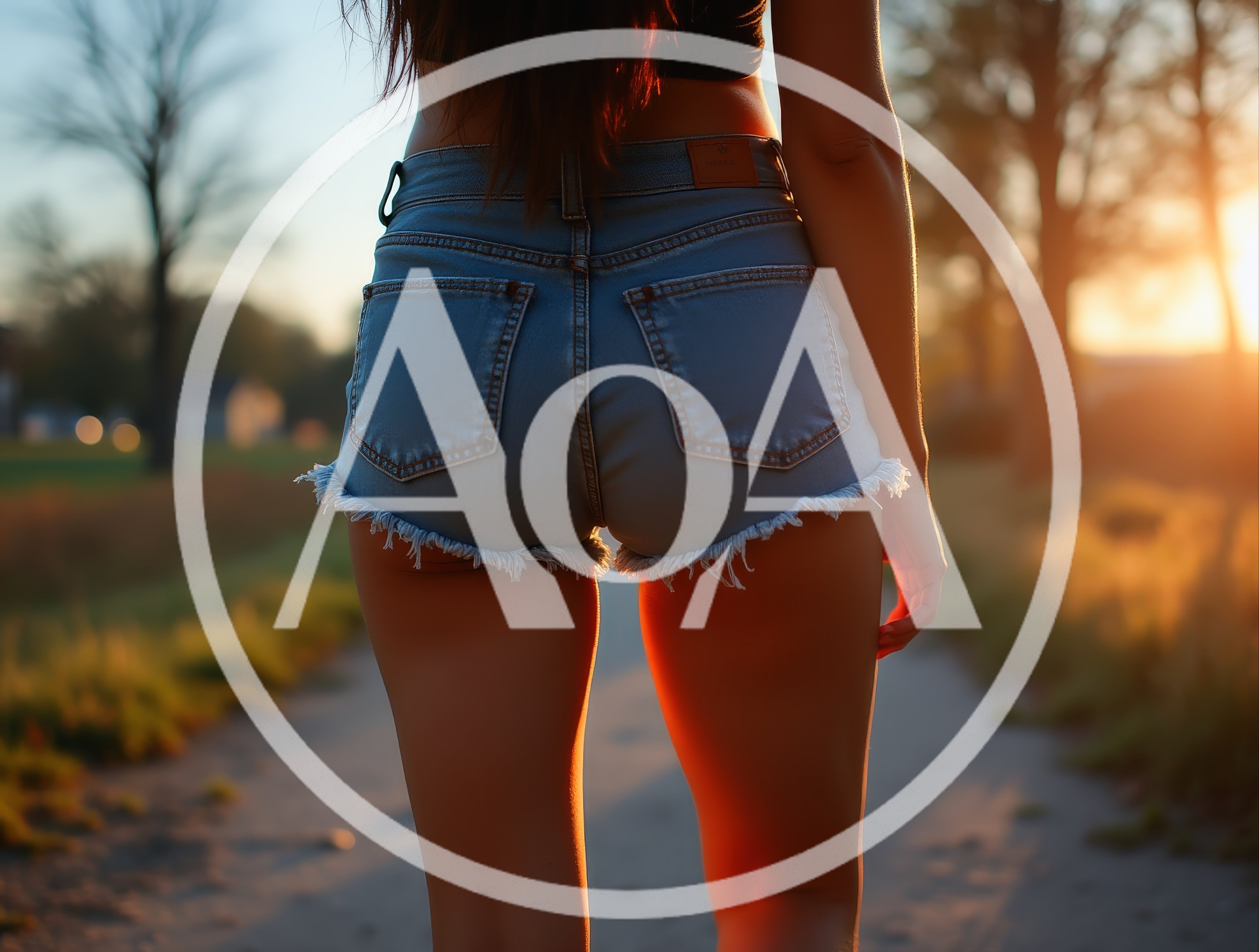 Woman Walking Outdoors In Denim Shorts At Sunset