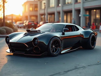 Custom Black Sports Car Parked on City Street