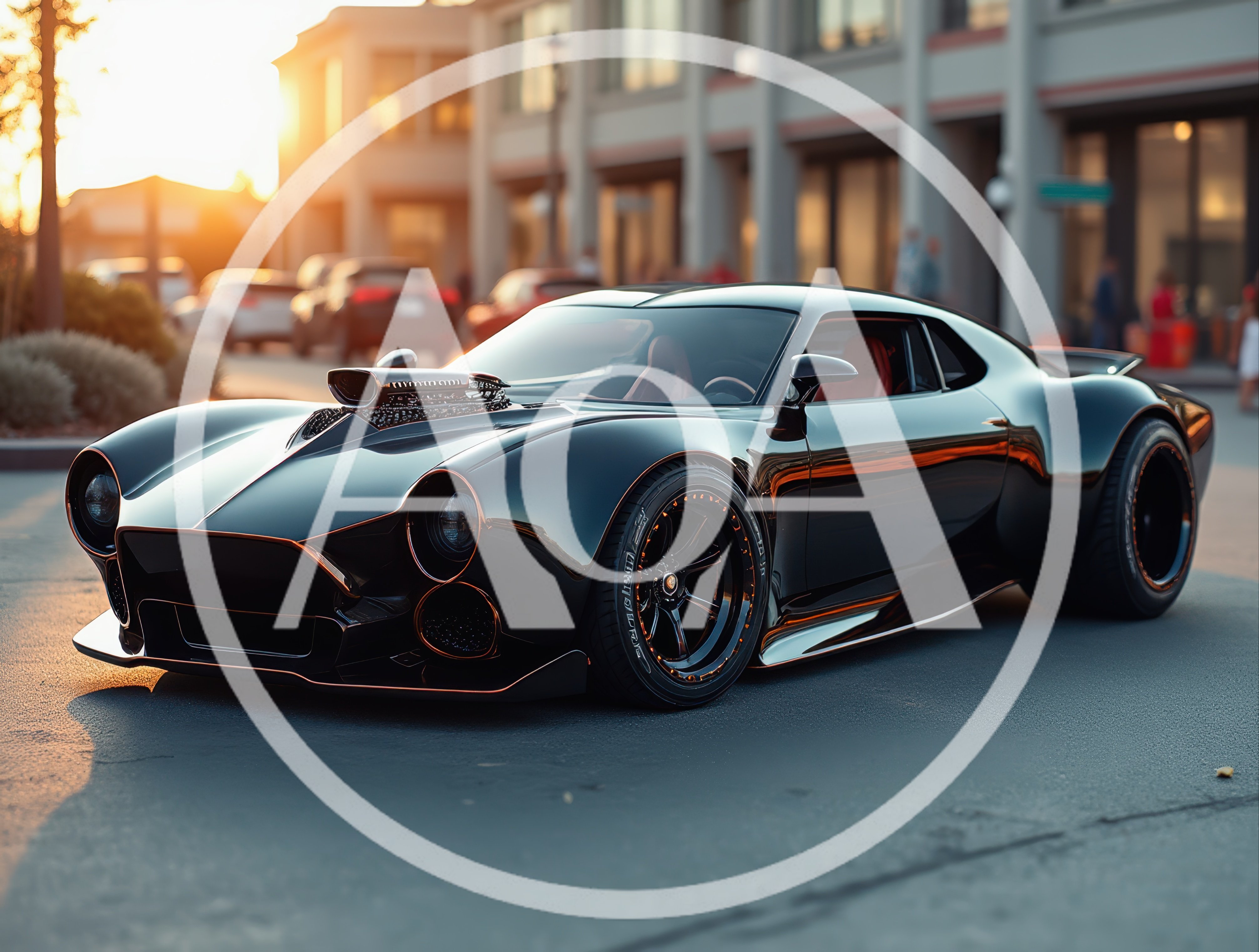 Custom Black Sports Car Parked on City Street