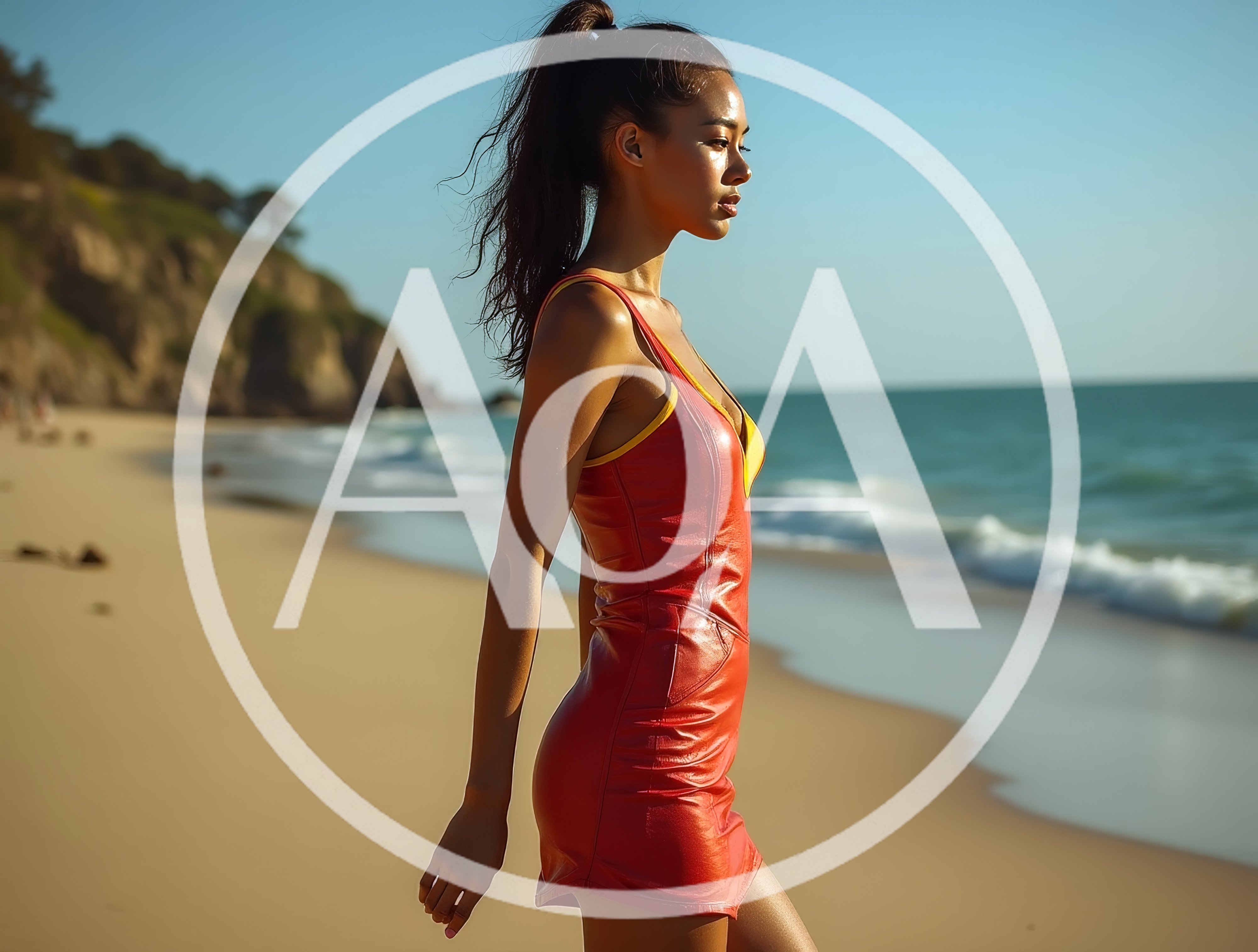 Young Woman Walking Along A Sunny Beach