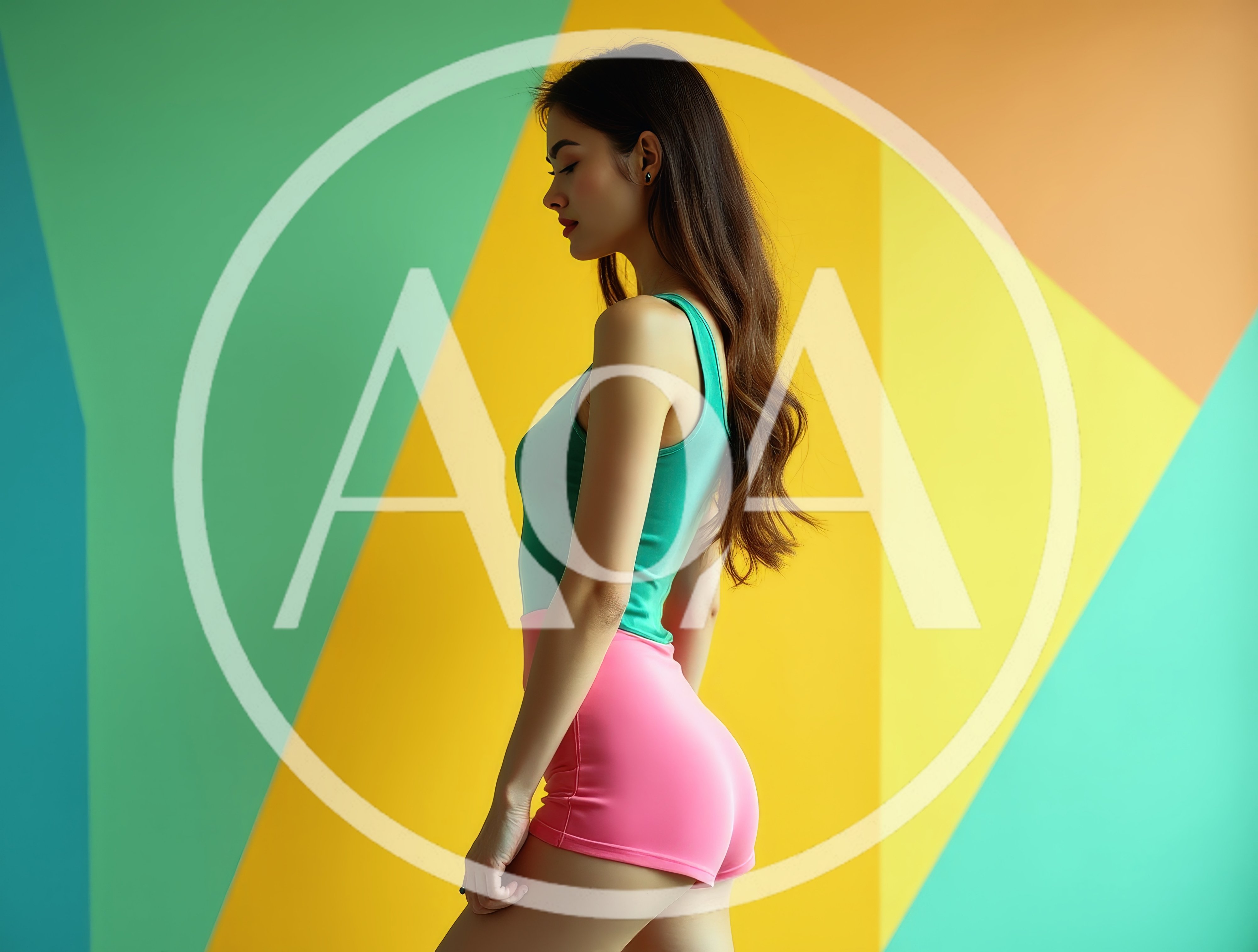 Young Woman Posing In Sportswear Against Geometric Background